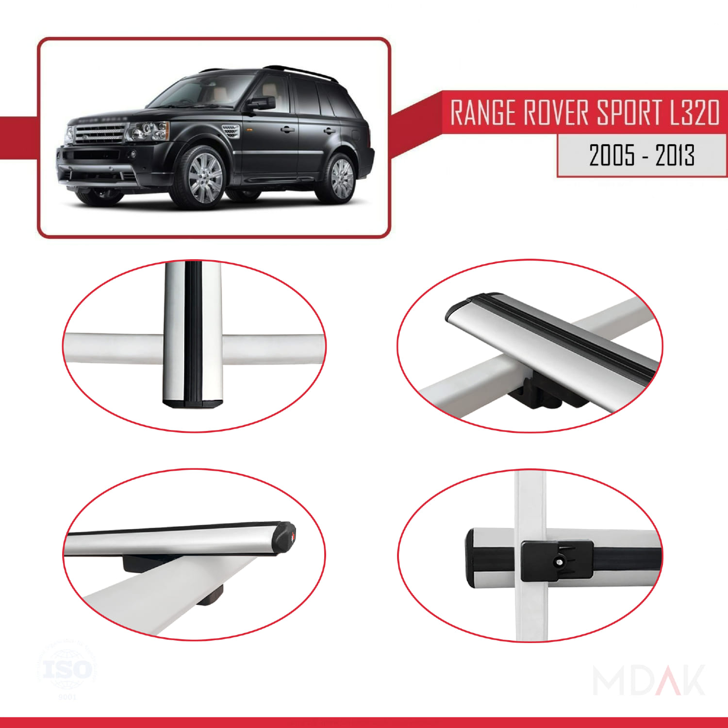 Land Rover Range Rover Sport (L320) 2005-2013 Arası ile Uyumlu BASIC Model Ara Atkı Tavan Barı Gri 3 Adet - Görsel 4