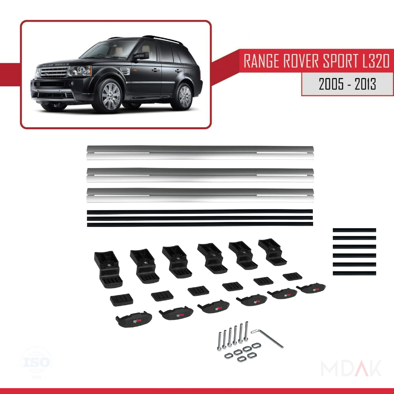 Land Rover Range Rover Sport (L320) 2005-2013 Arası ile Uyumlu BASIC Model Ara Atkı Tavan Barı Gri 3 Adet - Görsel 6
