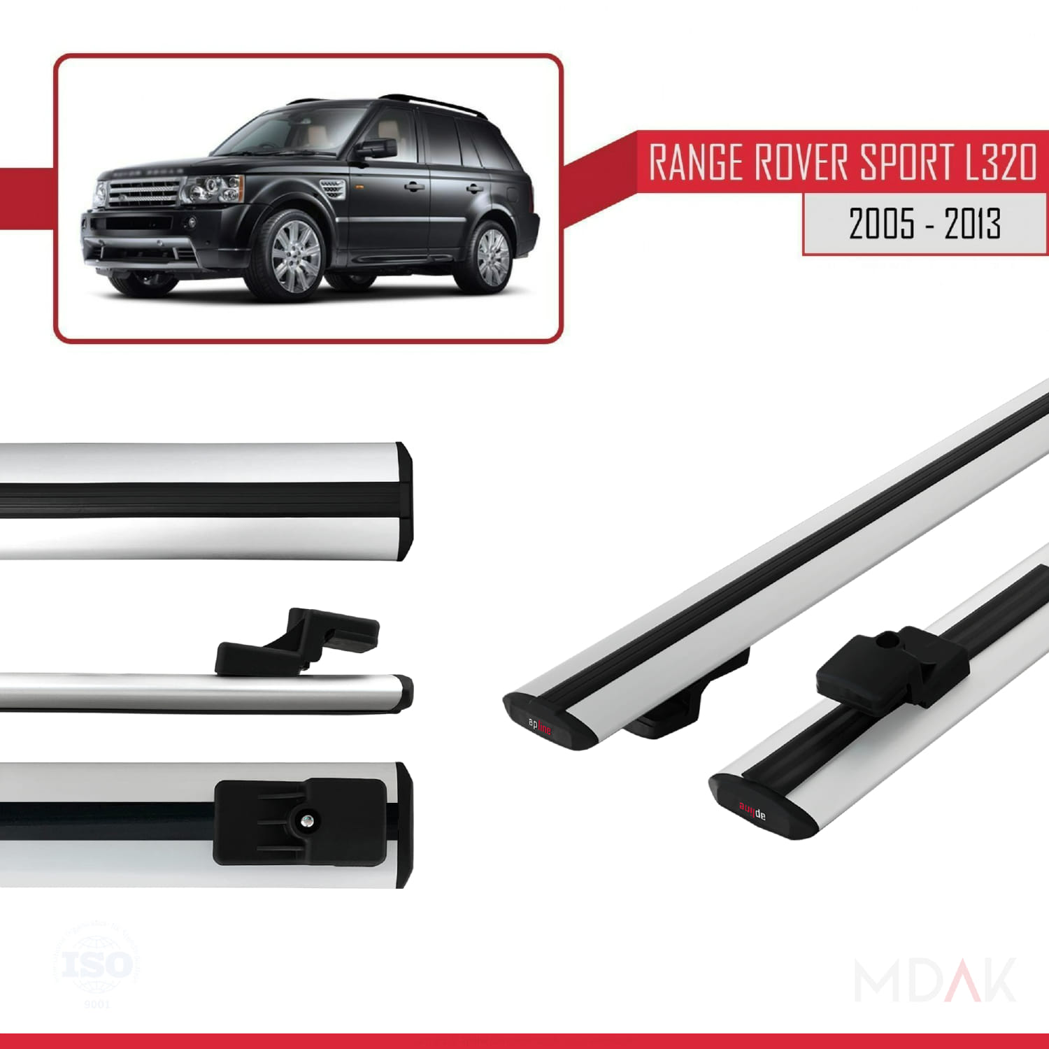 Land Rover Range Rover Sport (L320) 2005-2013 Arası ile Uyumlu BASIC Model Ara Atkı Tavan Barı Gri 2 Adet - Görsel 3