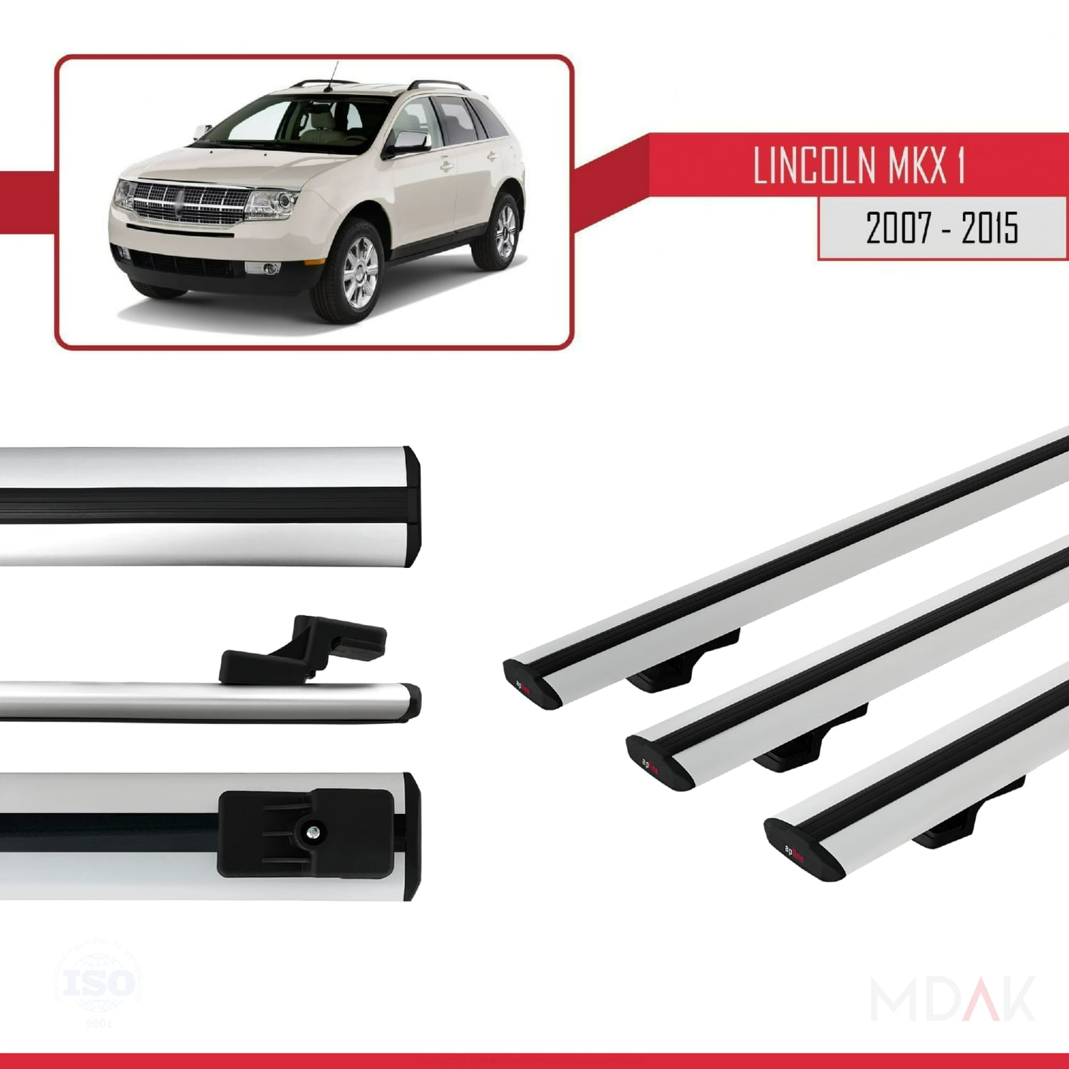 Lincoln MKX (U388) 2007-2015 Arası ile Uyumlu BASIC Model Ara Atkı Tavan Barı Gri 3 Adet - Görsel 3