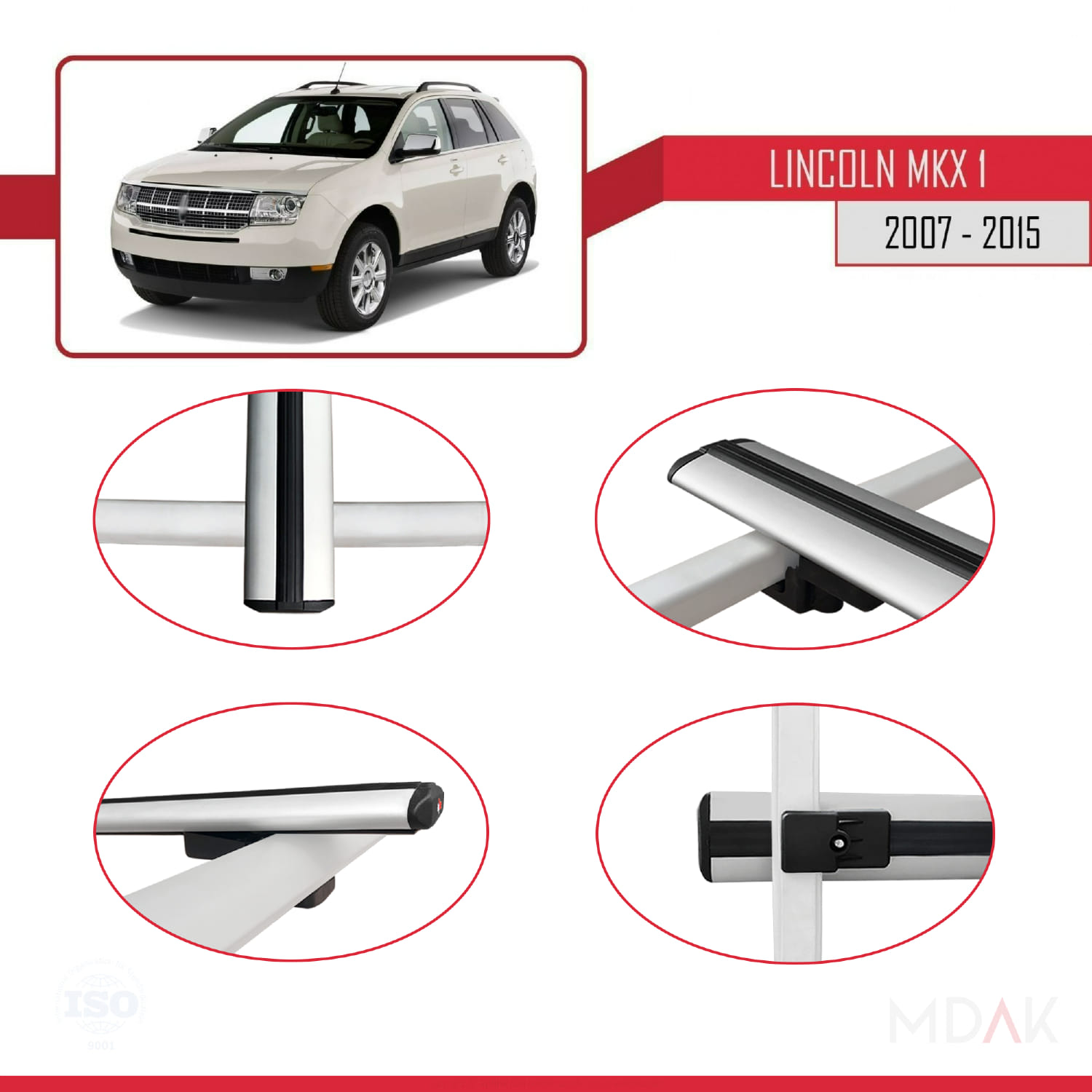 Lincoln MKX (U388) 2007-2015 Arası ile Uyumlu BASIC Model Ara Atkı Tavan Barı Gri 3 Adet - Görsel 4