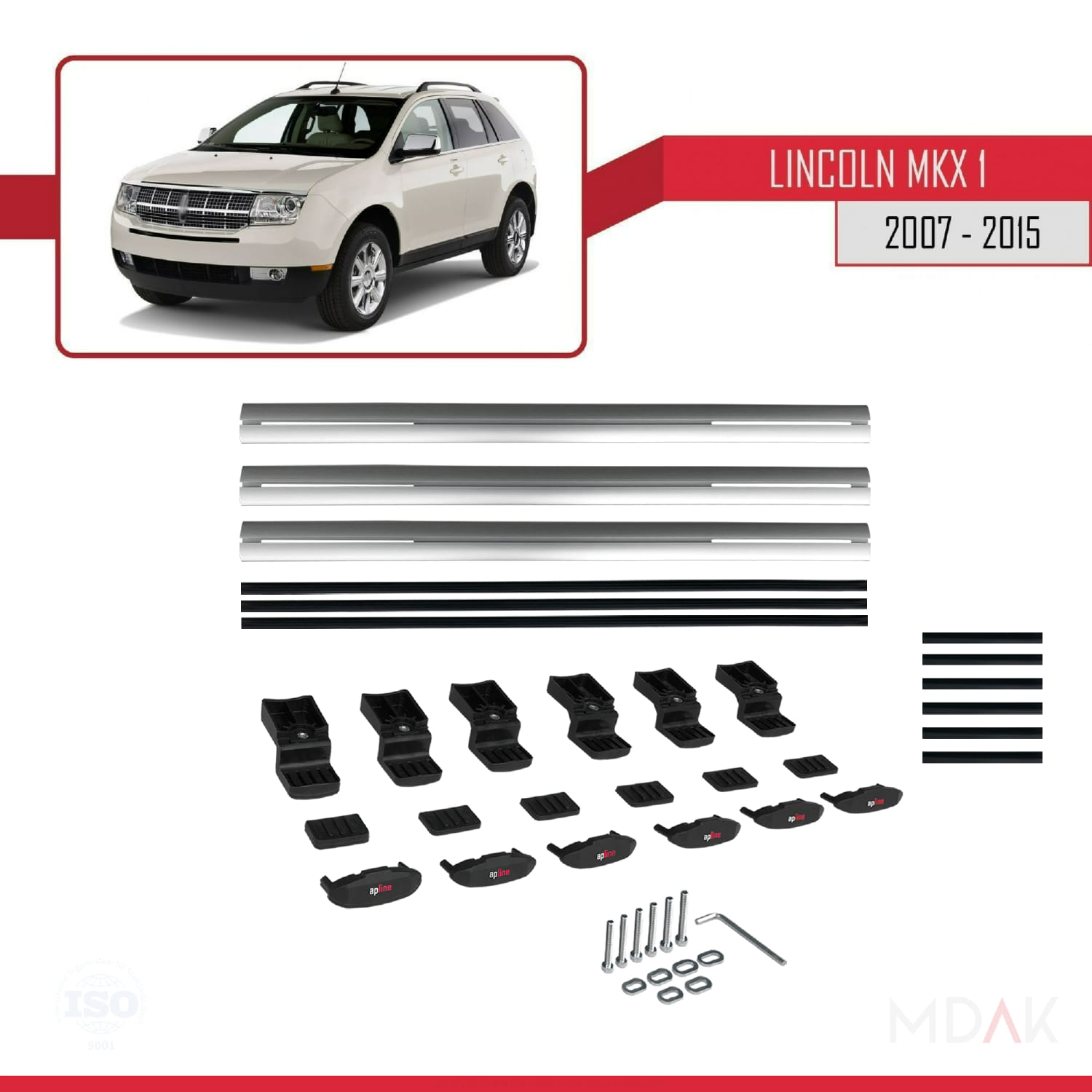 Lincoln MKX (U388) 2007-2015 Arası ile Uyumlu BASIC Model Ara Atkı Tavan Barı Gri 3 Adet - Görsel 6