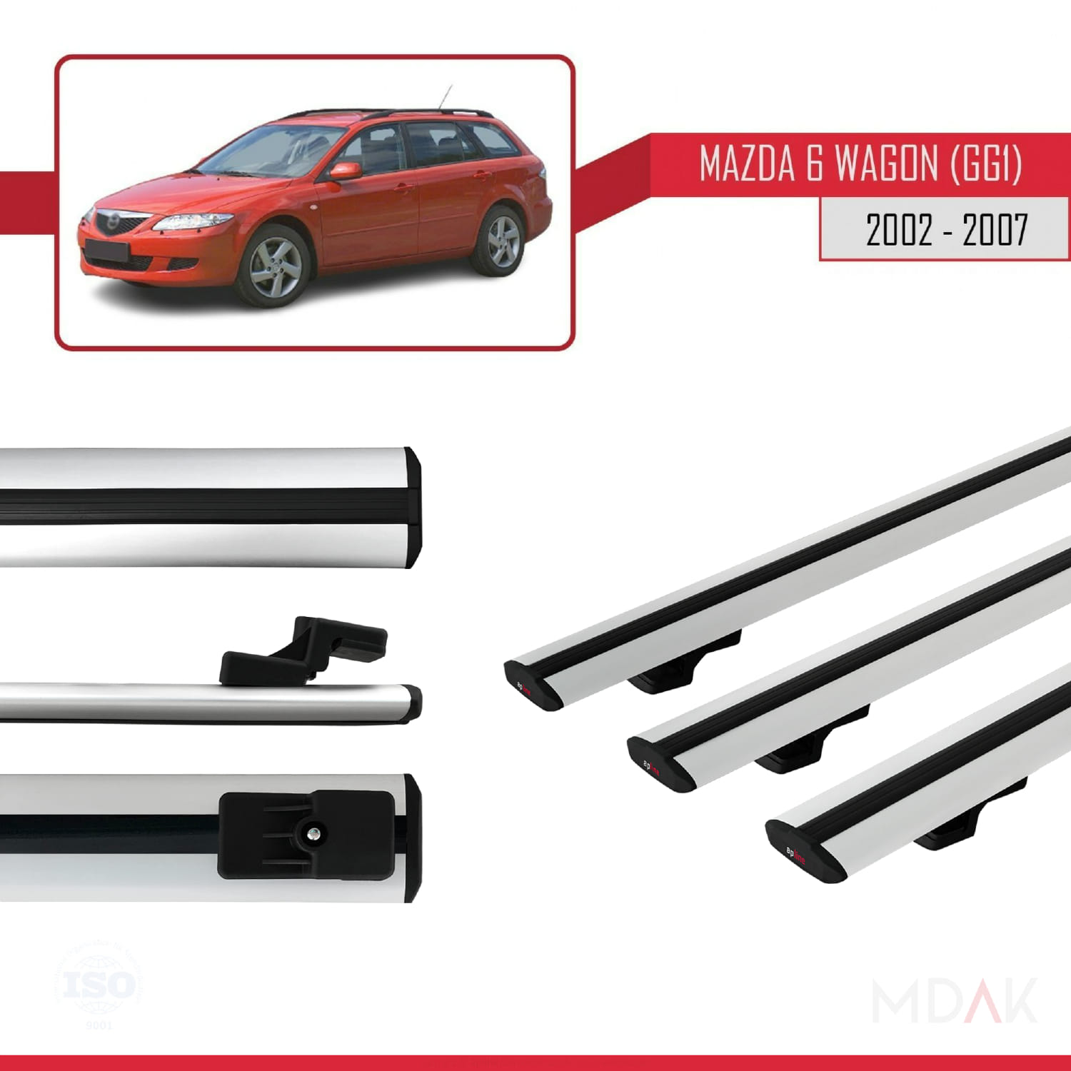Mazda 6 I (GG1) 2002-2007 Arası ile Uyumlu BASIC Model Ara Atkı Tavan Barı Gri 3 Adet - Görsel 3