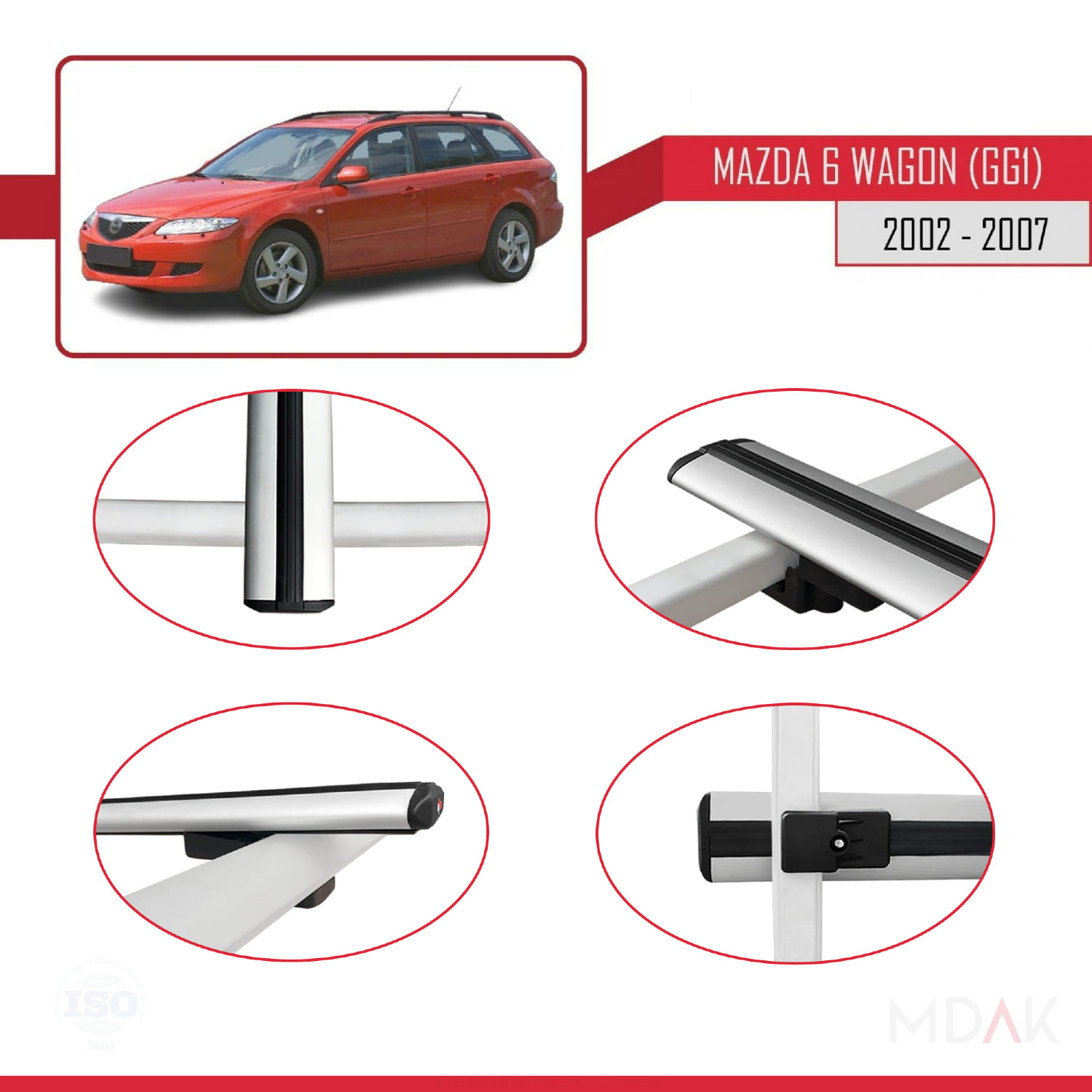 Mazda 6 I (GG1) 2002-2007 Arası ile Uyumlu BASIC Model Ara Atkı Tavan Barı Gri 3 Adet - Görsel 4