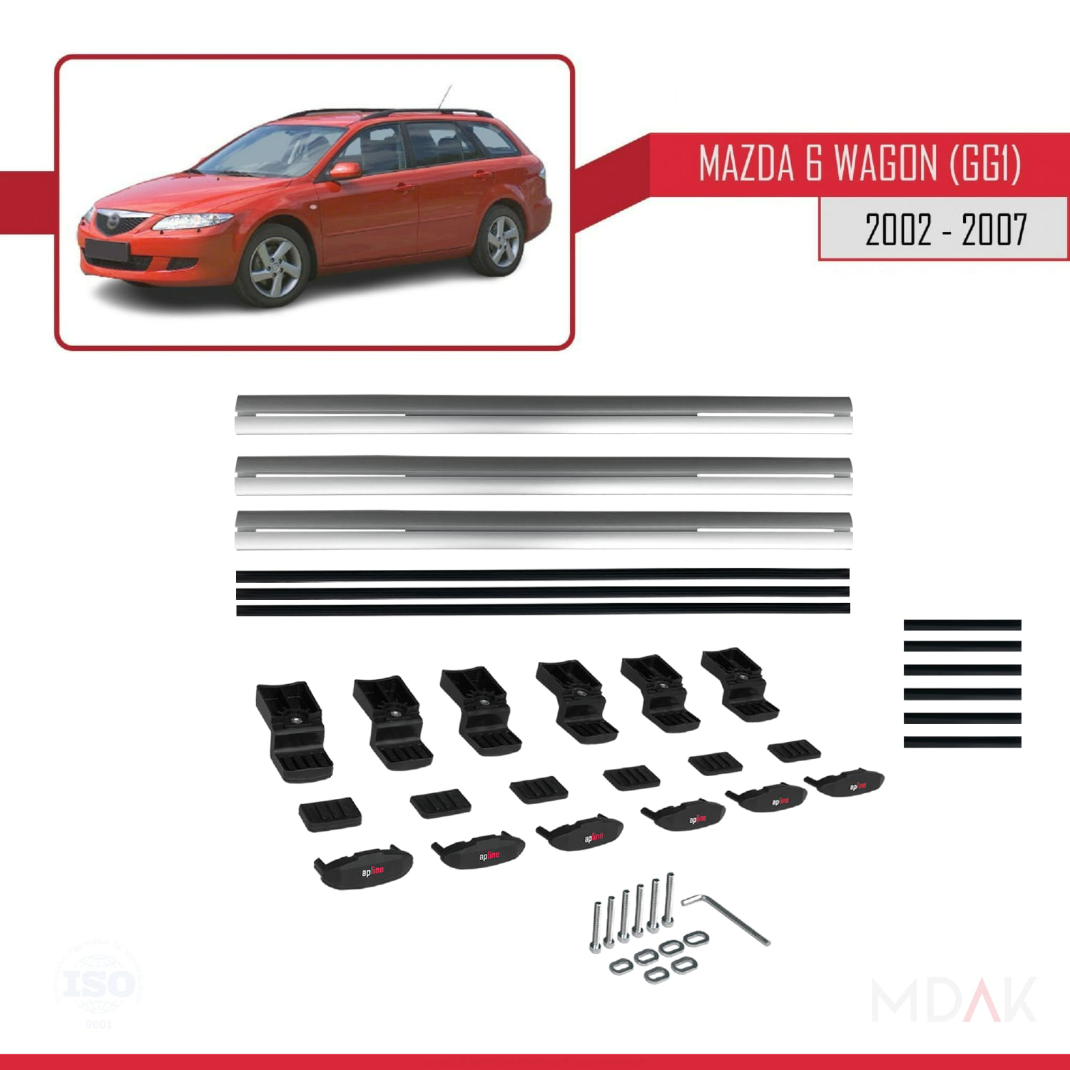 Mazda 6 I (GG1) 2002-2007 Arası ile Uyumlu BASIC Model Ara Atkı Tavan Barı Gri 3 Adet - Görsel 6