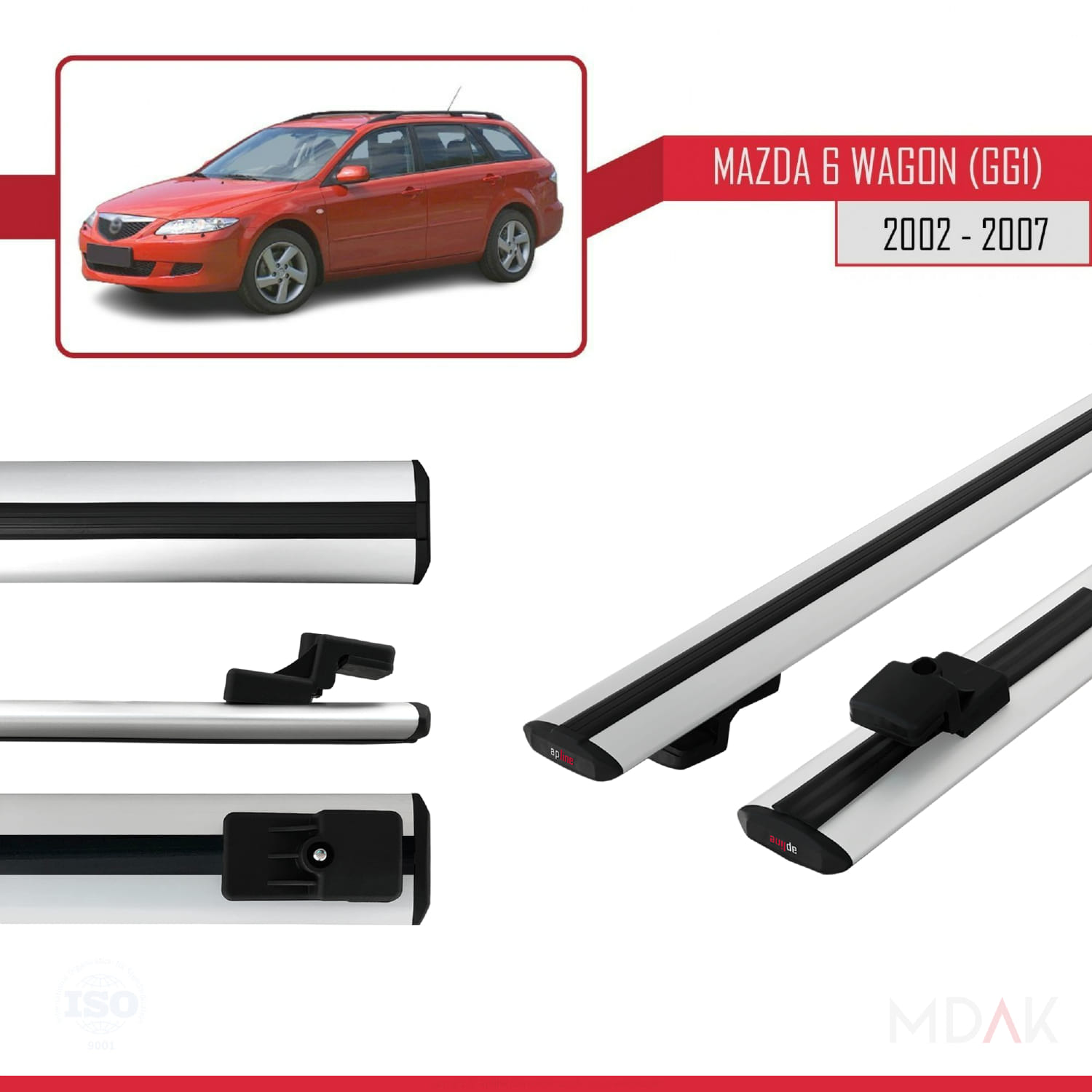 Mazda 6 I (GG1) 2002-2007 Arası ile Uyumlu BASIC Model Ara Atkı Tavan Barı Gri 2 Adet - Görsel 3