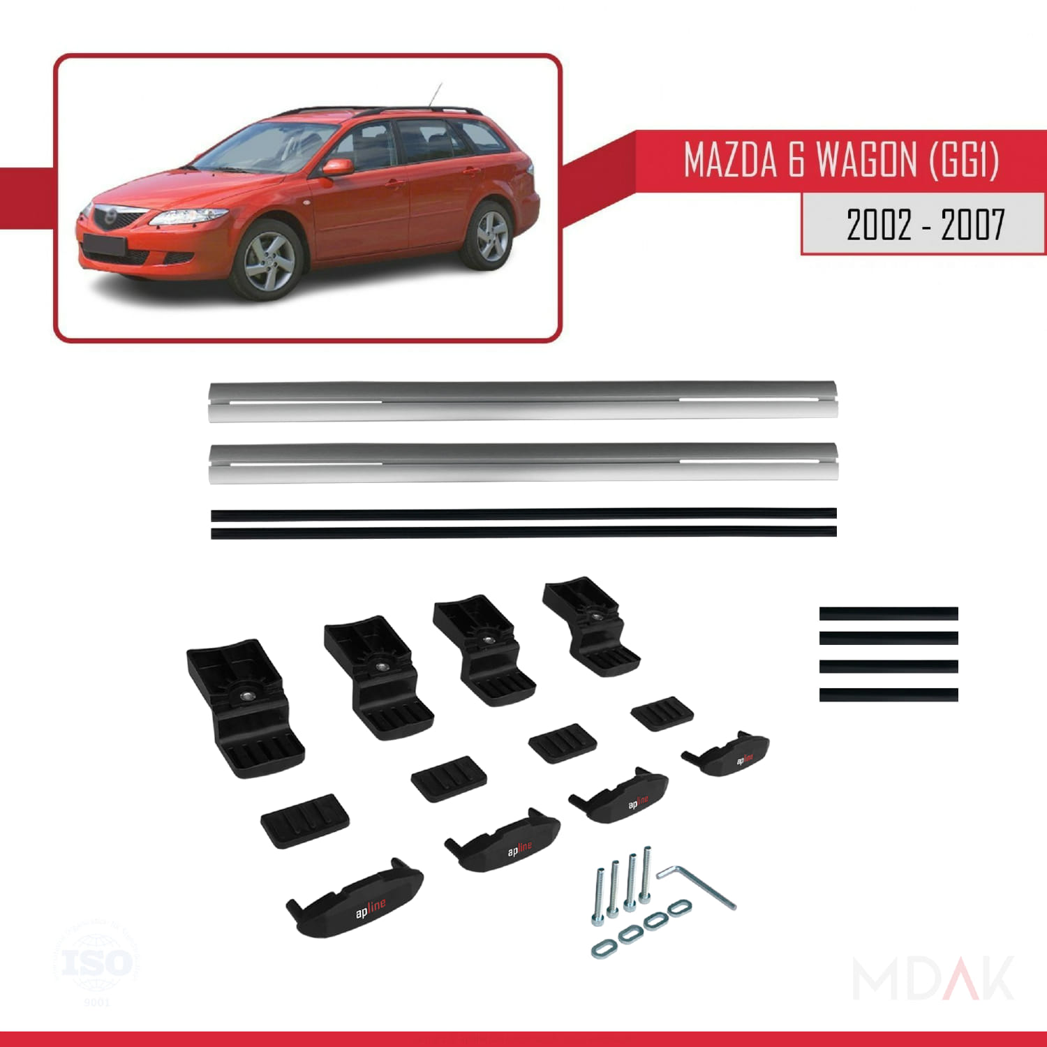 Mazda 6 I (GG1) 2002-2007 Arası ile Uyumlu BASIC Model Ara Atkı Tavan Barı Gri 2 Adet - Görsel 6