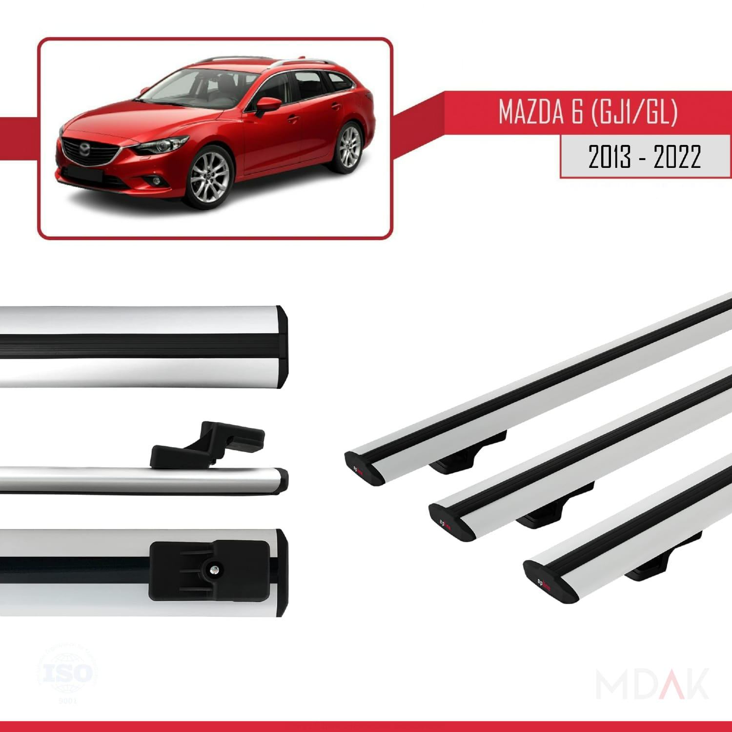 Mazda 6 III (GJ1/GL) 2013-2022 Arası ile Uyumlu BASIC Model Ara Atkı Tavan Barı Gri 3 Adet - Görsel 3