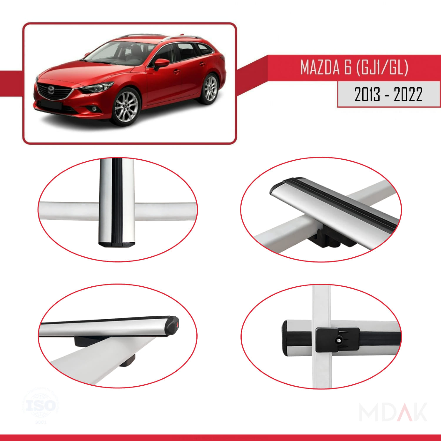 Mazda 6 III (GJ1/GL) 2013-2022 Arası ile Uyumlu BASIC Model Ara Atkı Tavan Barı Gri 3 Adet - Görsel 4