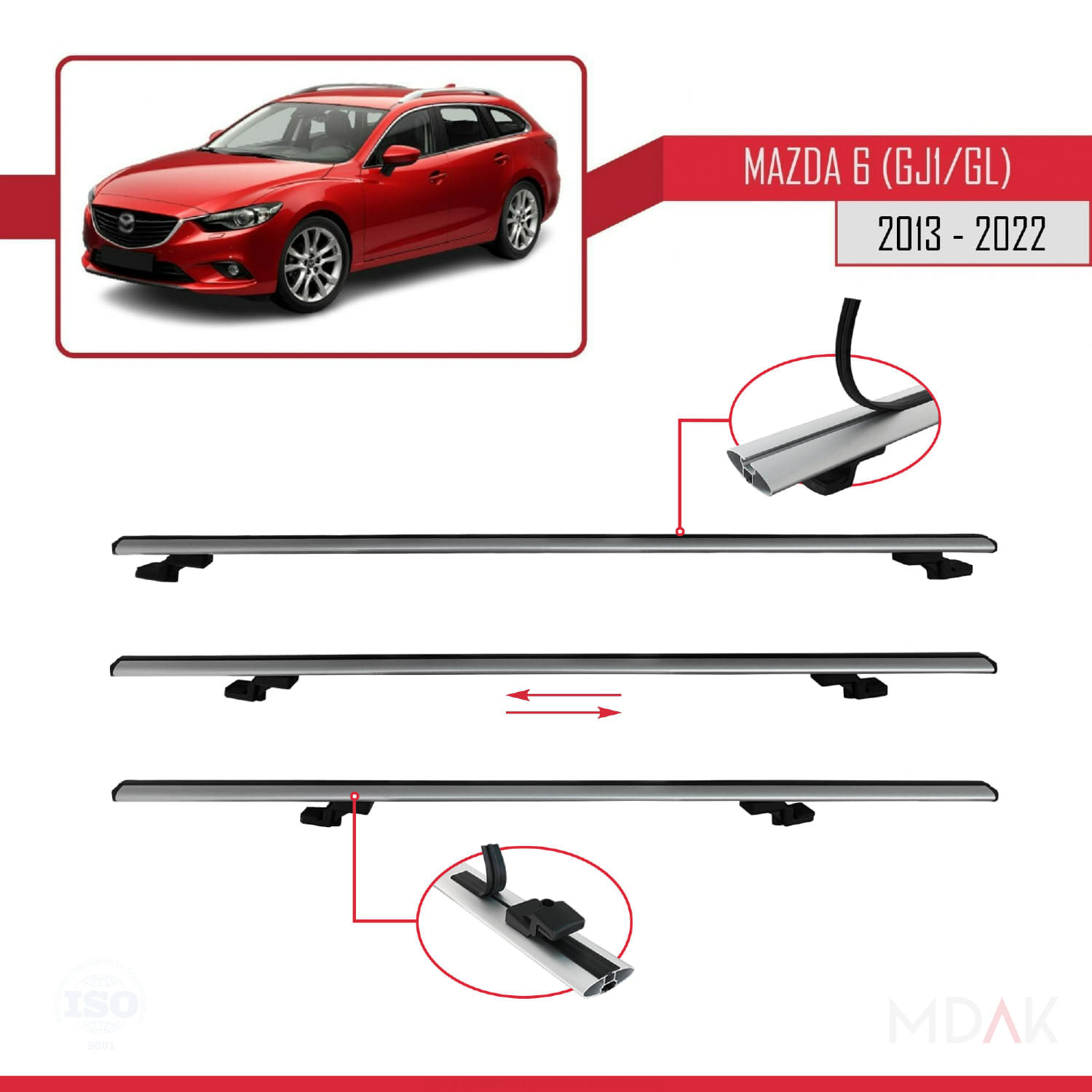 Mazda 6 III (GJ1/GL) 2013-2022 Arası ile Uyumlu BASIC Model Ara Atkı Tavan Barı Gri 3 Adet - Görsel 5
