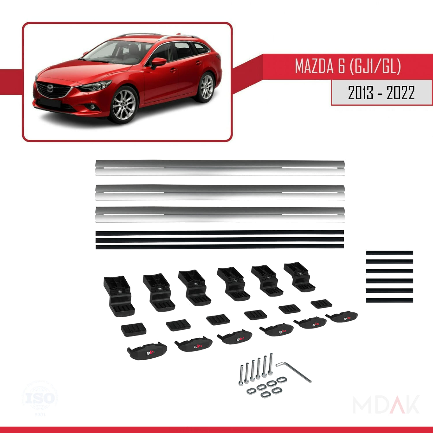 Mazda 6 III (GJ1/GL) 2013-2022 Arası ile Uyumlu BASIC Model Ara Atkı Tavan Barı Gri 3 Adet - Görsel 6