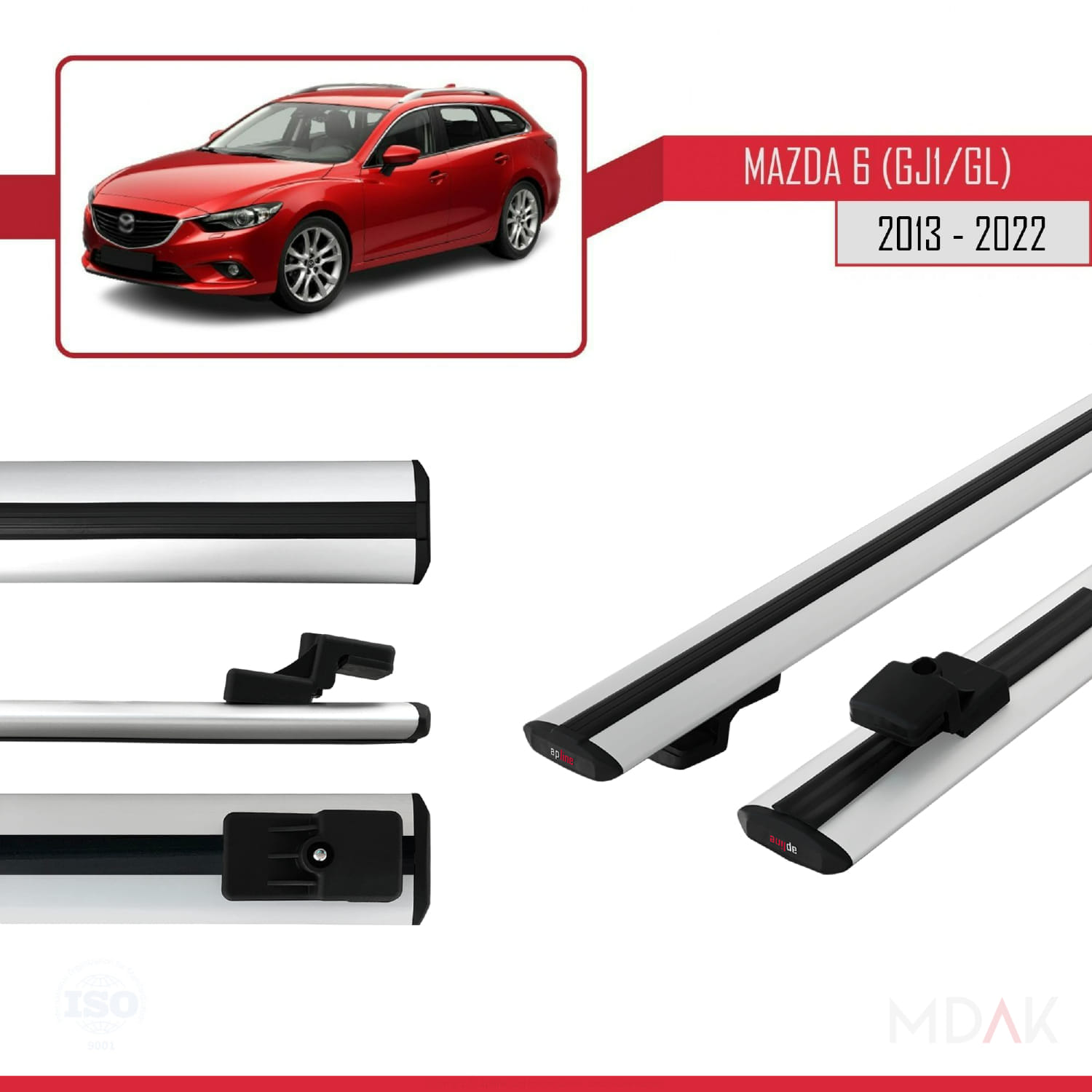 Mazda 6 III (GJ1/GL) 2013-2022 Arası ile Uyumlu BASIC Model Ara Atkı Tavan Barı Gri 2 Adet - Görsel 3
