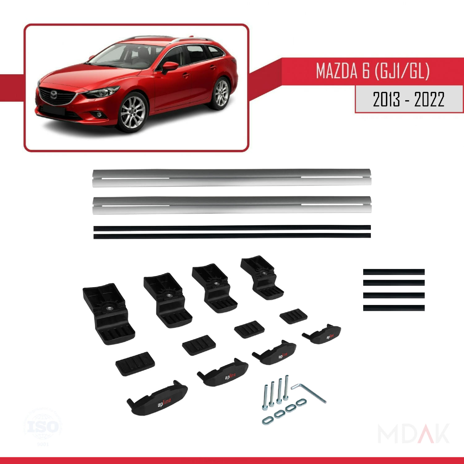 Mazda 6 III (GJ1/GL) 2013-2022 Arası ile Uyumlu BASIC Model Ara Atkı Tavan Barı Gri 2 Adet - Görsel 6