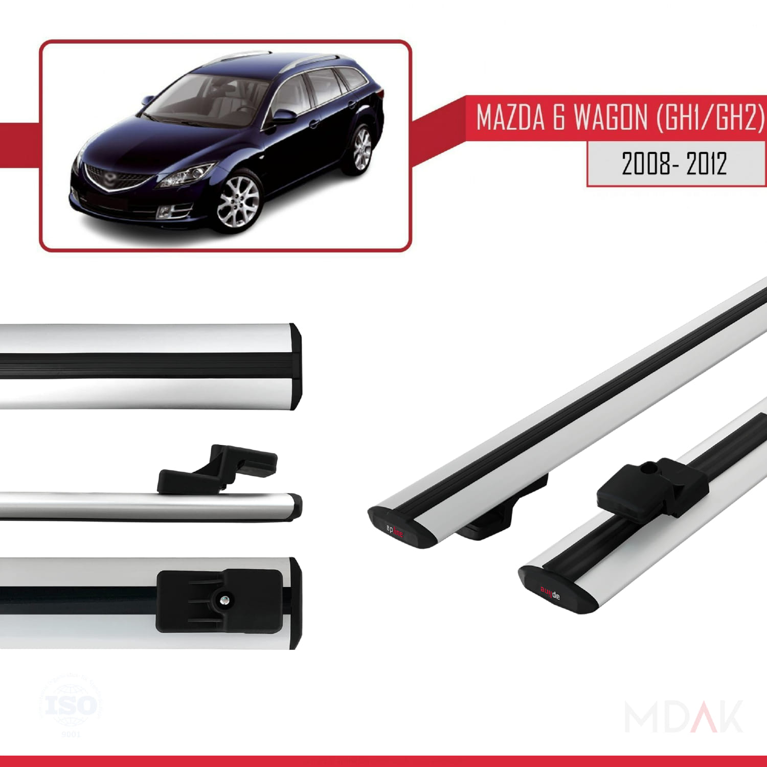 Mazda 6 II (GZ) Wagon 2008-2012 Arası ile Uyumlu BASIC Model Ara Atkı Tavan Barı Gri 2 Adet - Görsel 3