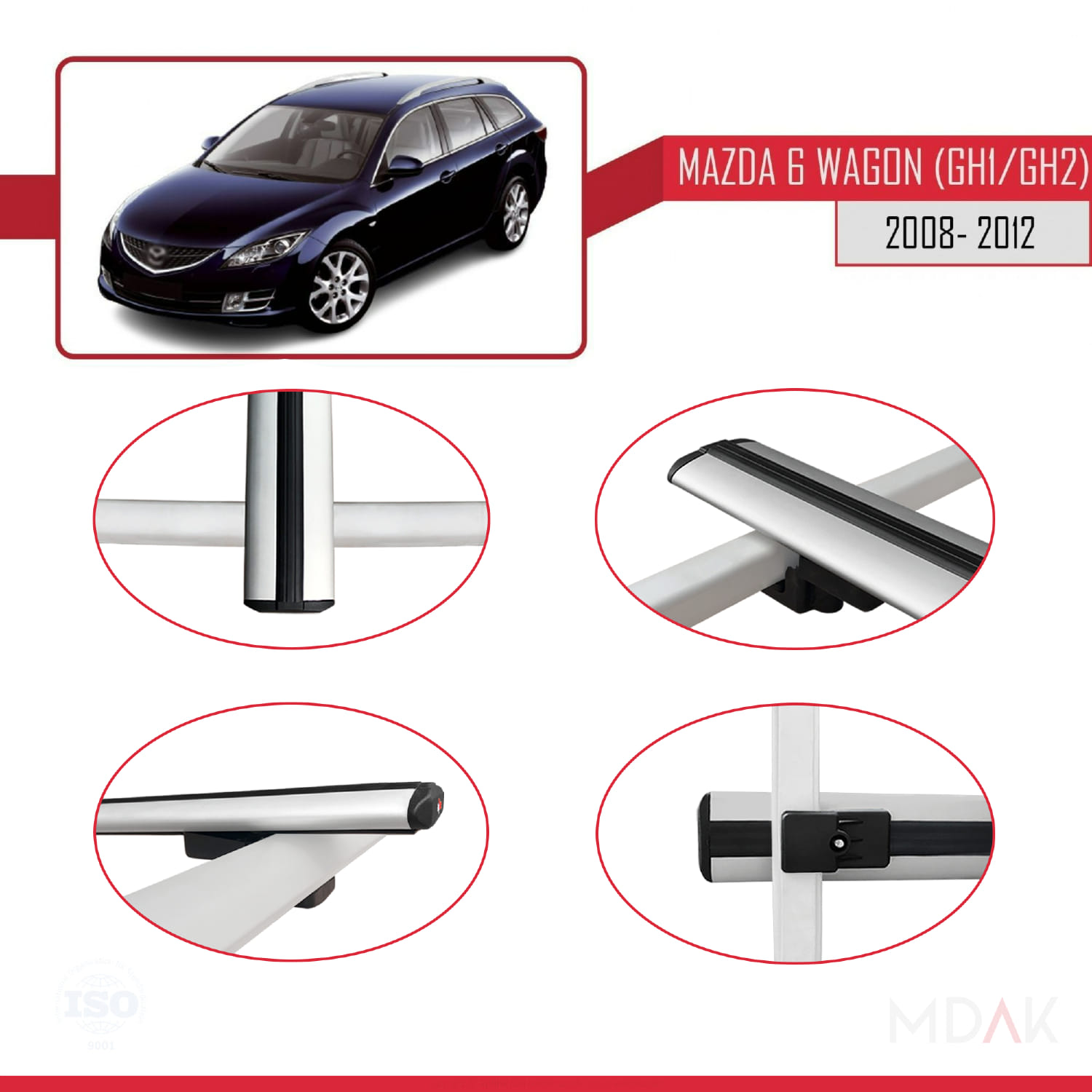 Mazda 6 II (GZ) Wagon 2008-2012 Arası ile Uyumlu BASIC Model Ara Atkı Tavan Barı Gri 2 Adet - Görsel 4