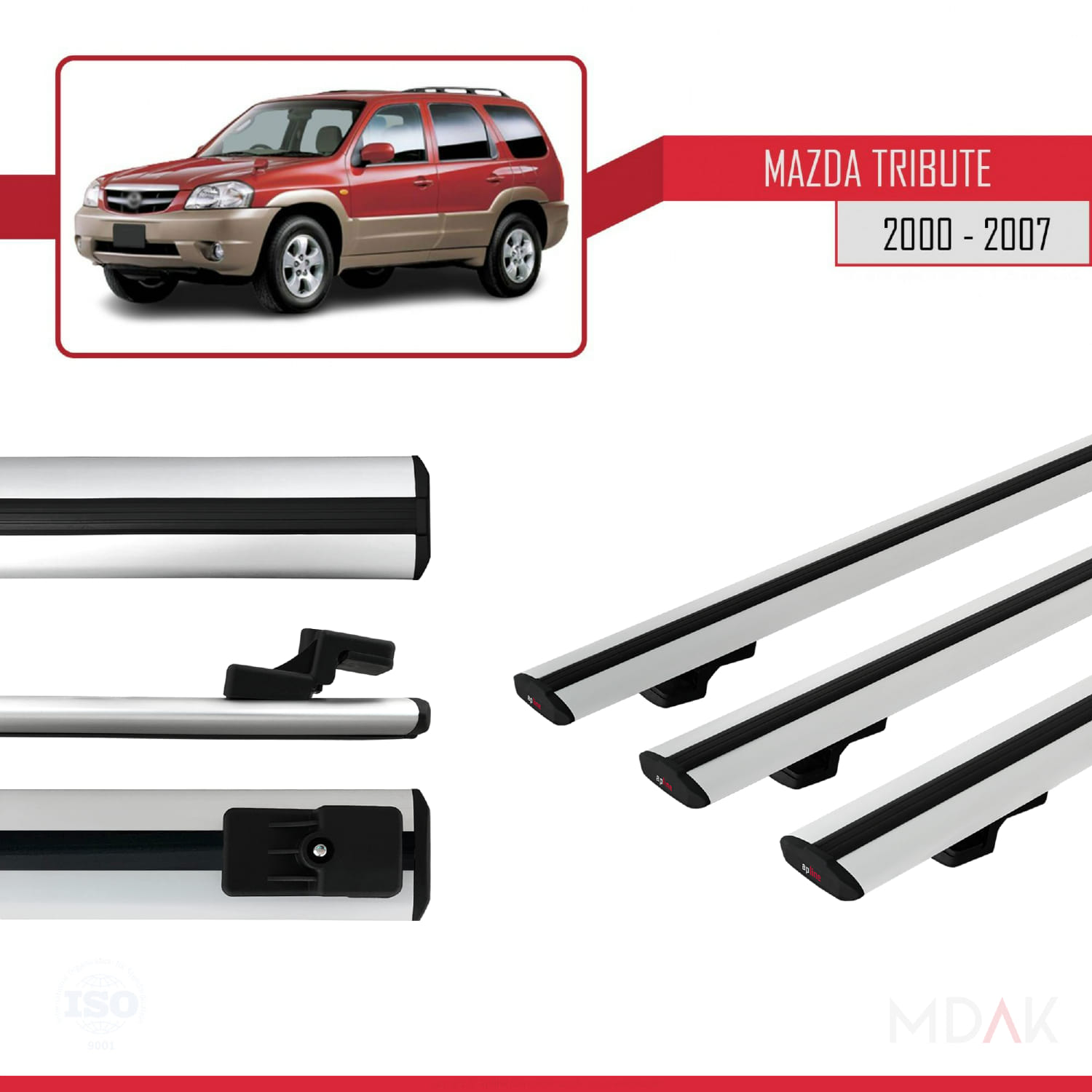 Mazda Tribute 2000-2007 Arası ile Uyumlu BASIC Model Ara Atkı Tavan Barı Gri 3 Adet - Görsel 3