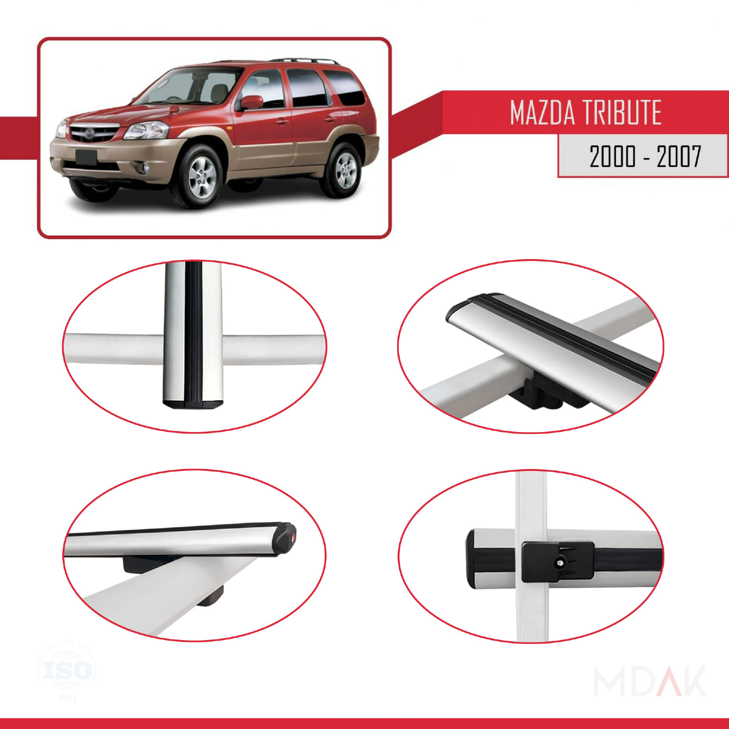 Mazda Tribute 2000-2007 Arası ile Uyumlu BASIC Model Ara Atkı Tavan Barı Gri 3 Adet - Görsel 4