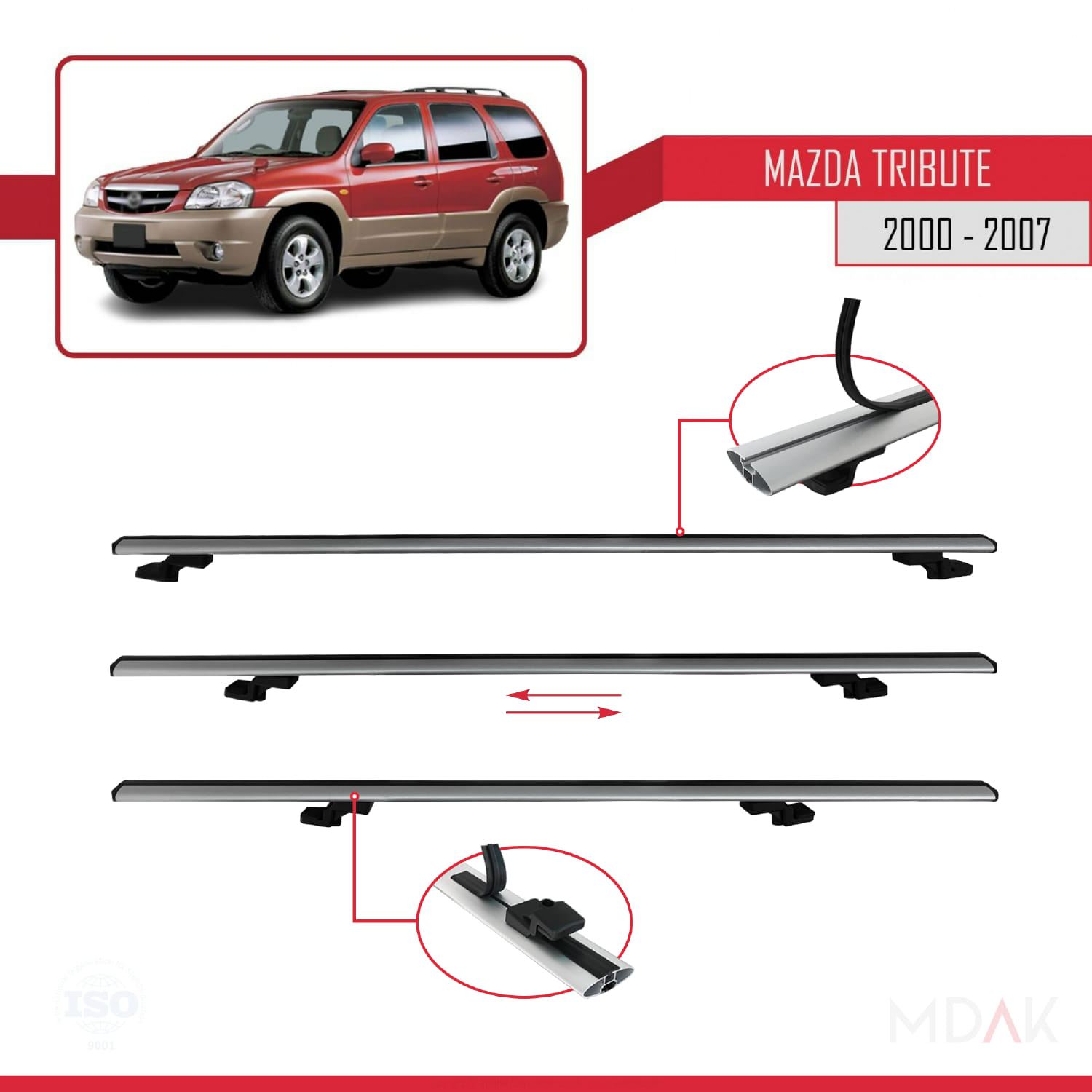 Mazda Tribute 2000-2007 Arası ile Uyumlu BASIC Model Ara Atkı Tavan Barı Gri 3 Adet - Görsel 5