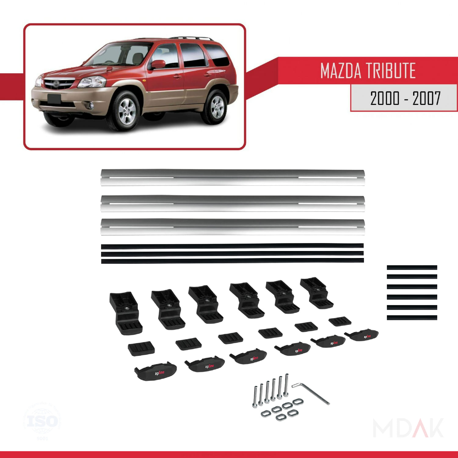 Mazda Tribute 2000-2007 Arası ile Uyumlu BASIC Model Ara Atkı Tavan Barı Gri 3 Adet - Görsel 6