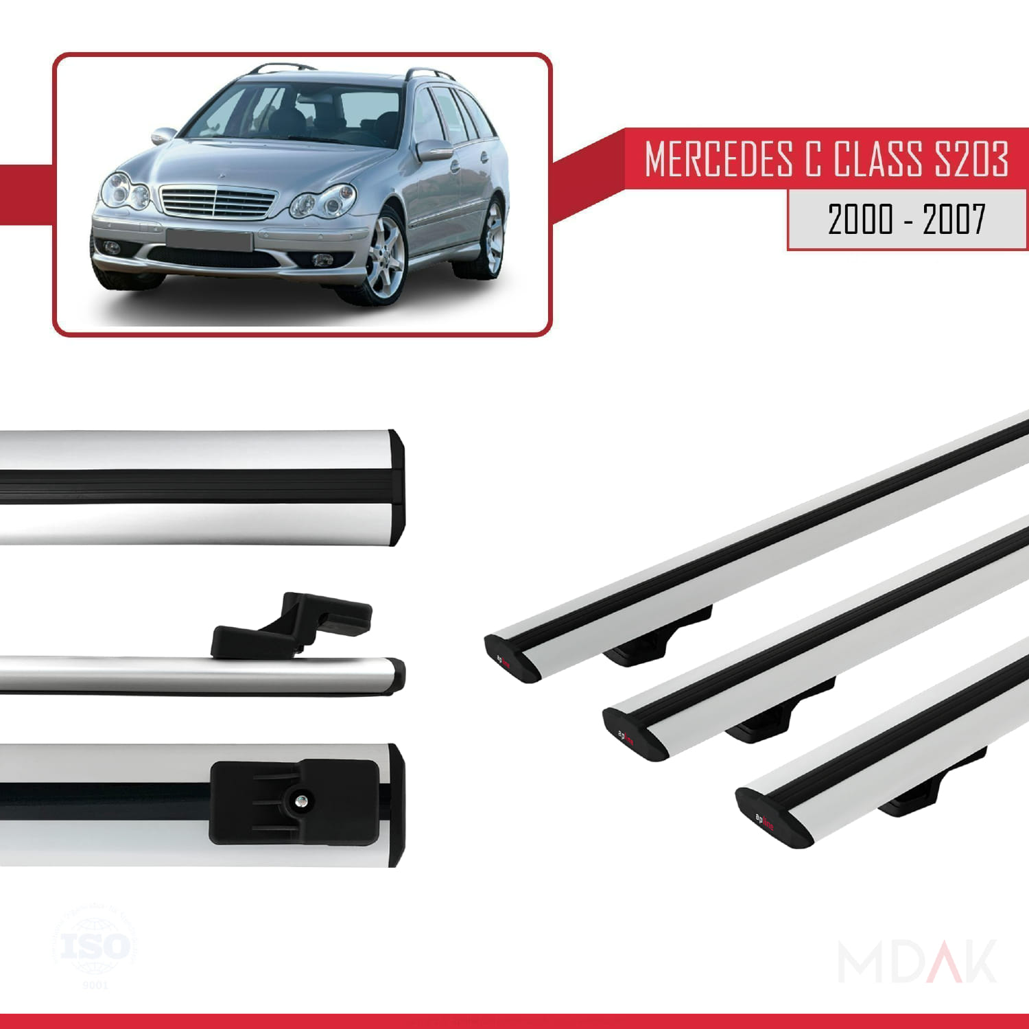 Mercedes C Class 2 (S203) 2000-2007 Arası ile Uyumlu BASIC Model Ara Atkı Tavan Barı Gri 3 Adet - Görsel 3