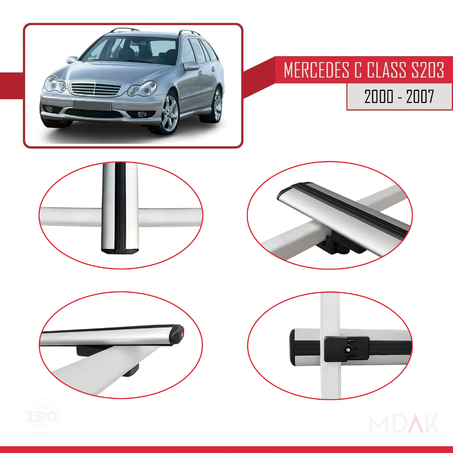 Mercedes C Class 2 (S203) 2000-2007 Arası ile Uyumlu BASIC Model Ara Atkı Tavan Barı Gri 3 Adet - Görsel 4