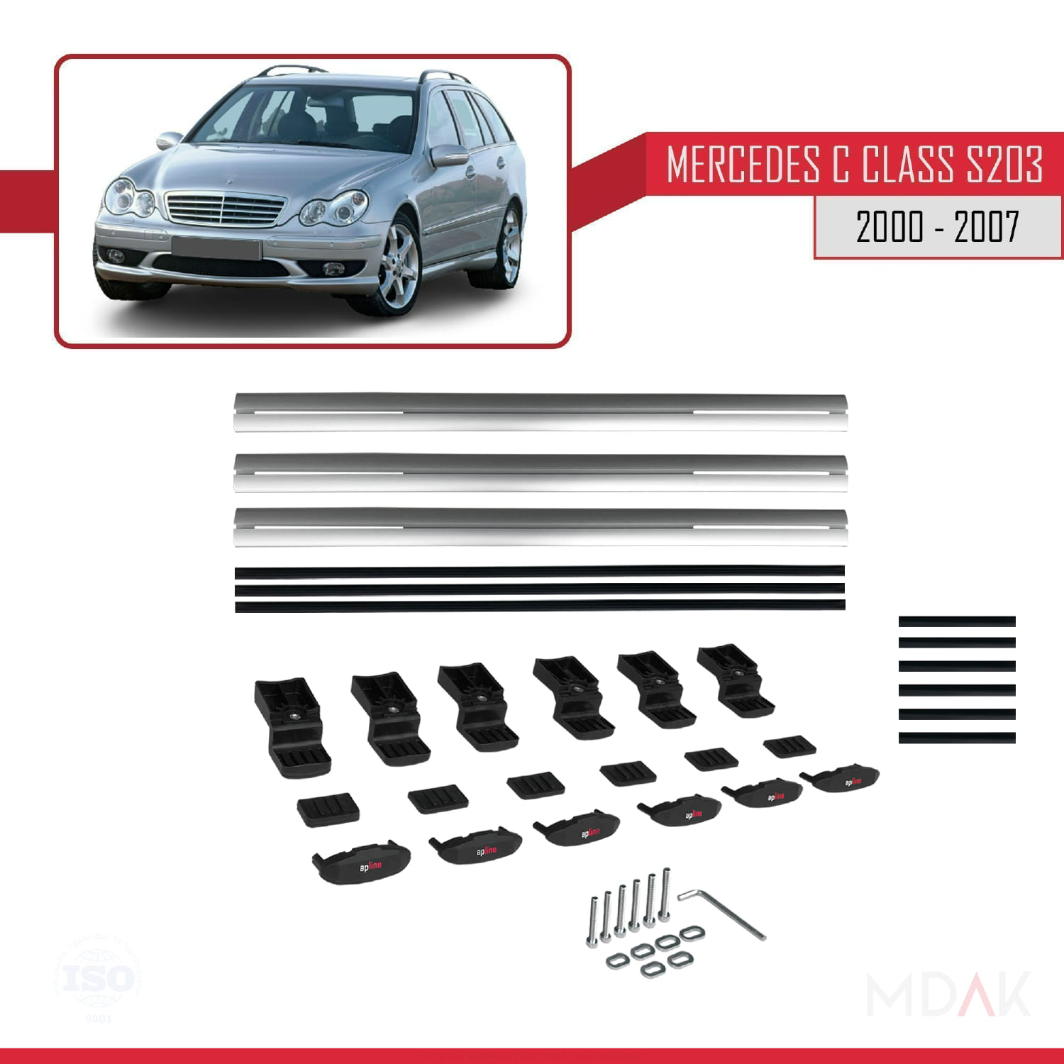 Mercedes C Class 2 (S203) 2000-2007 Arası ile Uyumlu BASIC Model Ara Atkı Tavan Barı Gri 3 Adet - Görsel 6