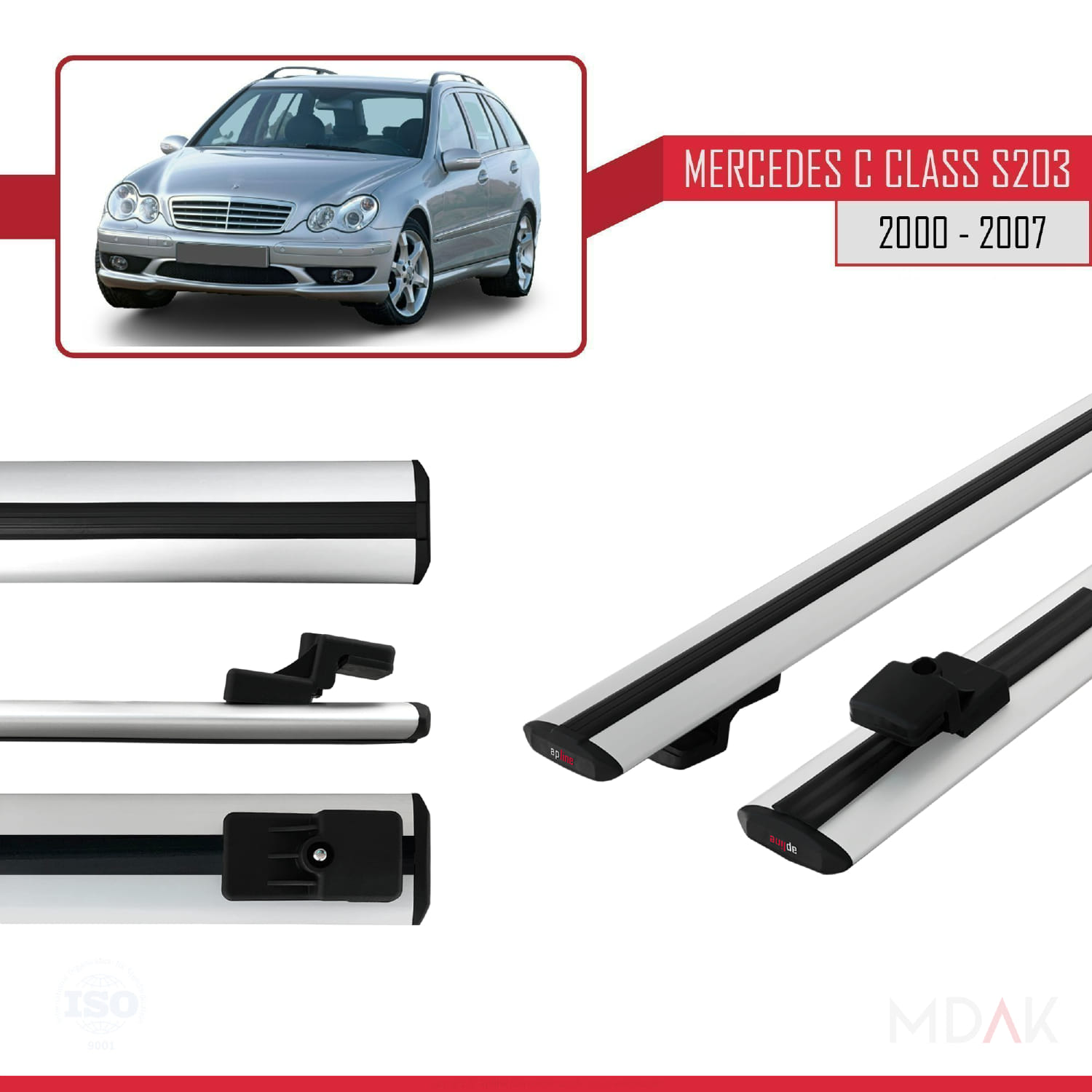 Mercedes C Class 2 (S203) 2000-2007 Arası ile Uyumlu BASIC Model Ara Atkı Tavan Barı Gri 2 Adet - Görsel 3