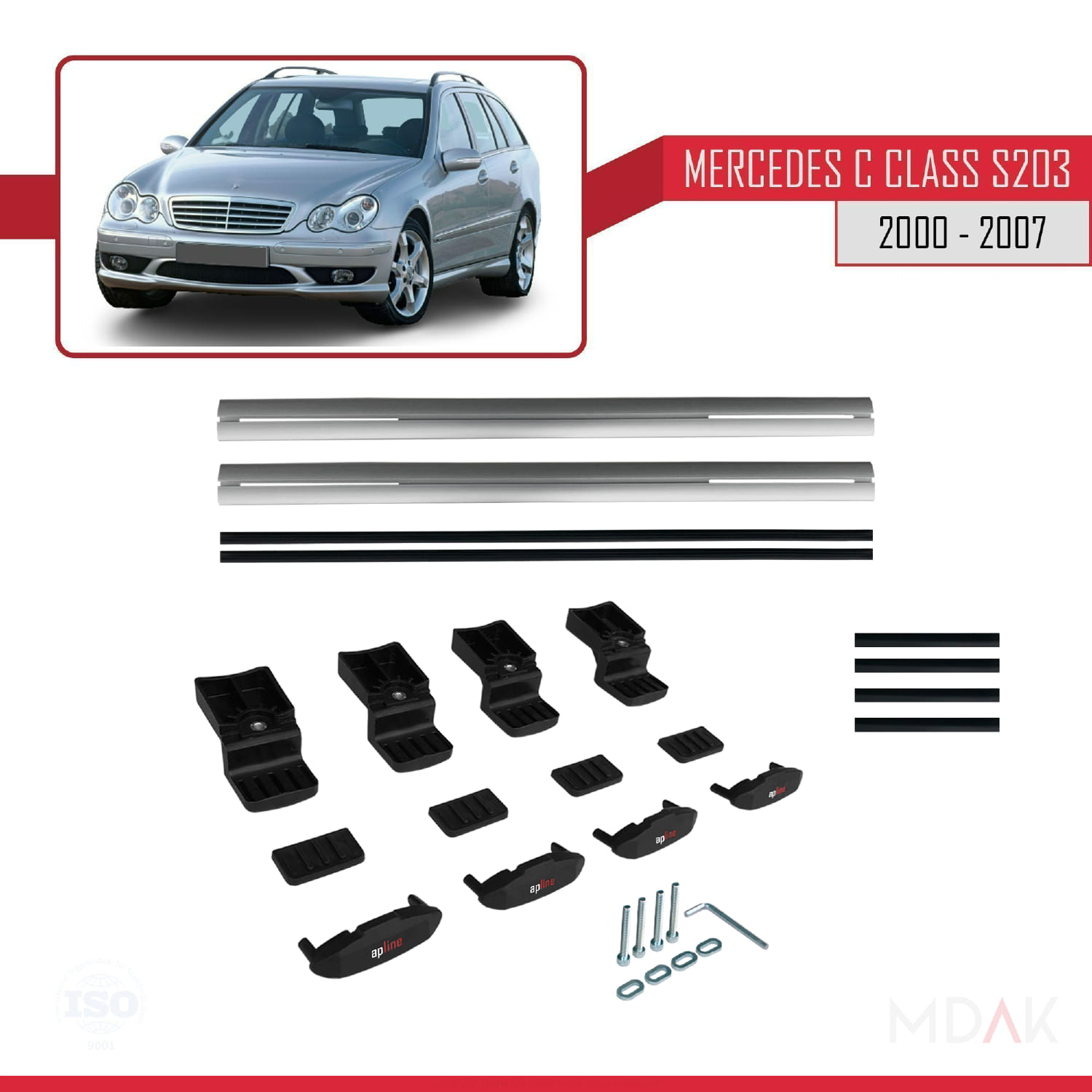 Mercedes C Class 2 (S203) 2000-2007 Arası ile Uyumlu BASIC Model Ara Atkı Tavan Barı Gri 2 Adet - Görsel 6