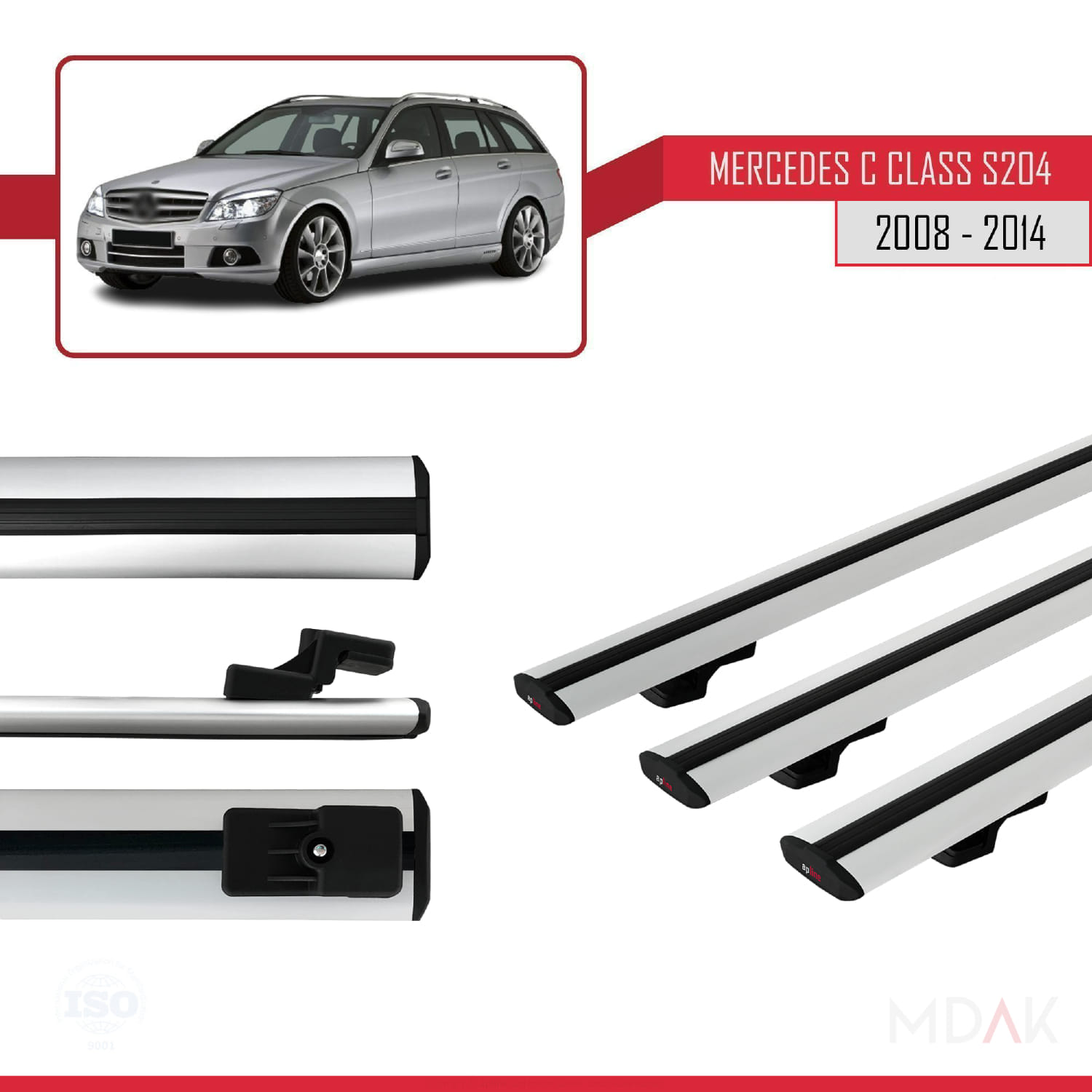 Mercedes C Class 3 (S204) 2008-2014 Arası ile Uyumlu BASIC Model Ara Atkı Tavan Barı Gri 3 Adet - Görsel 3