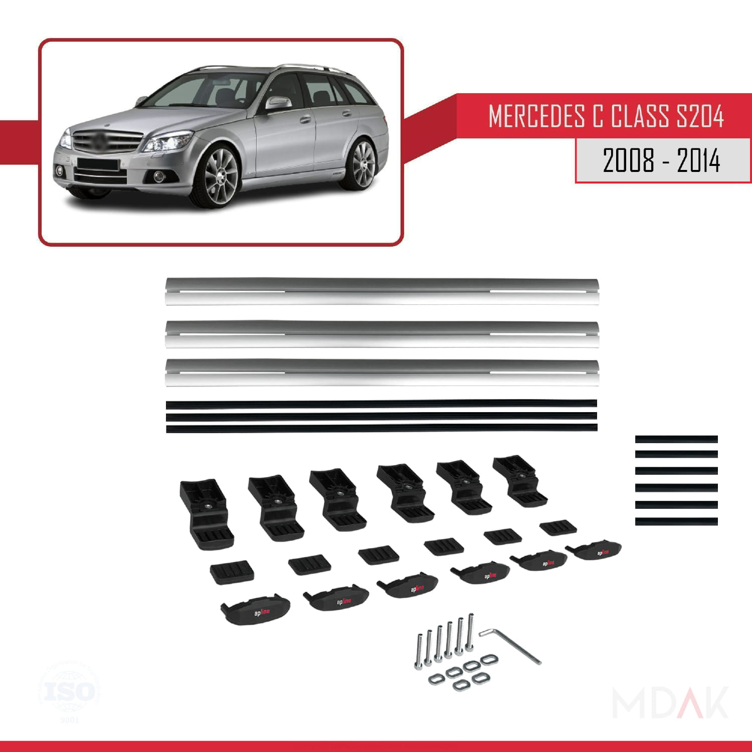 Mercedes C Class 3 (S204) 2008-2014 Arası ile Uyumlu BASIC Model Ara Atkı Tavan Barı Gri 3 Adet - Görsel 6