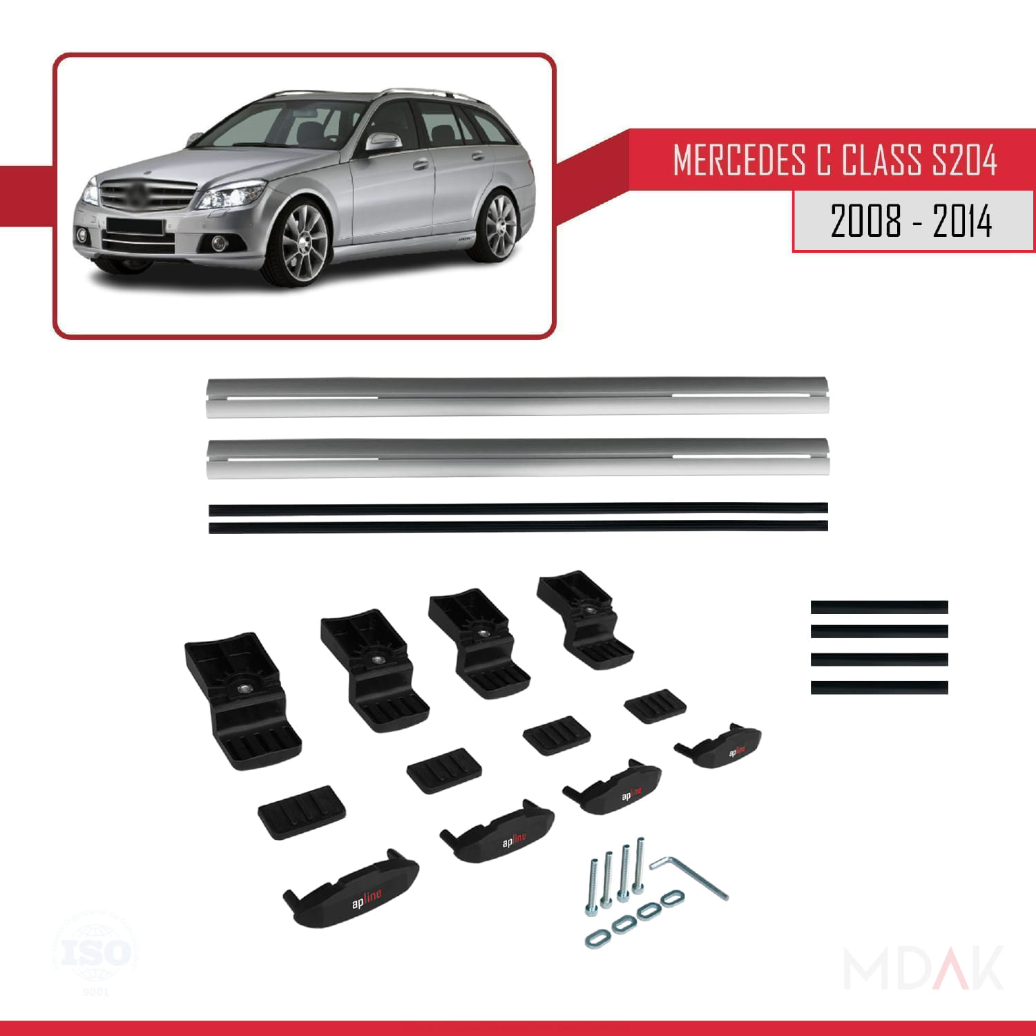 Mercedes C Class 3 (S204) 2008-2014 Arası ile Uyumlu BASIC Model Ara Atkı Tavan Barı Gri 2 Adet - Görsel 6