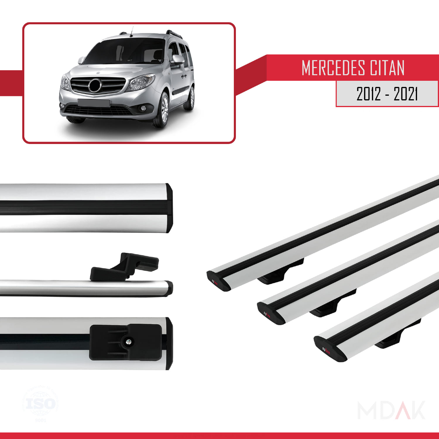 Mercedes Citan (W415) 2012-2021 Arası ile Uyumlu BASIC Model Ara Atkı Tavan Barı Gri 3 Adet - Görsel 3