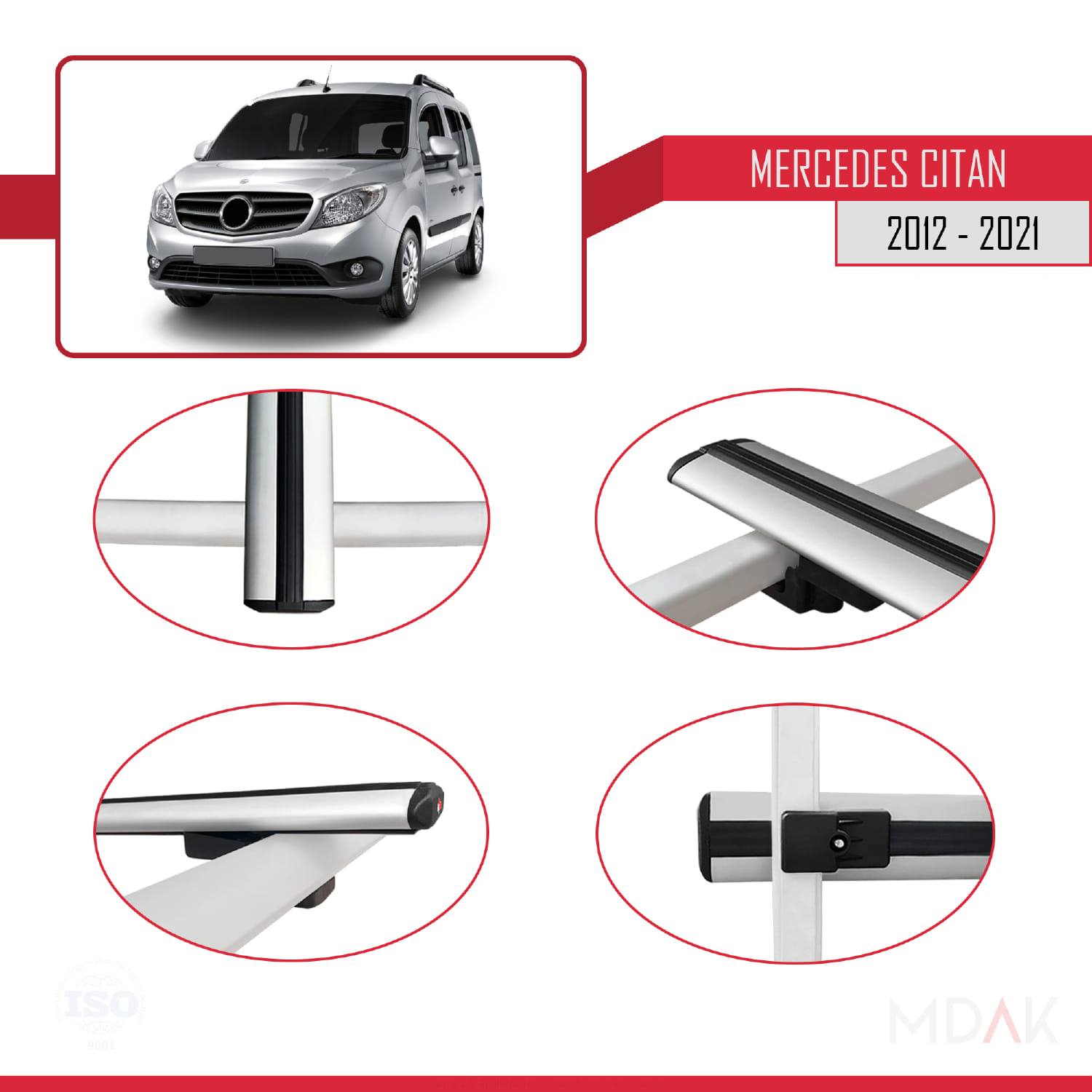 Mercedes Citan (W415) 2012-2021 Arası ile Uyumlu BASIC Model Ara Atkı Tavan Barı Gri 3 Adet - Görsel 4