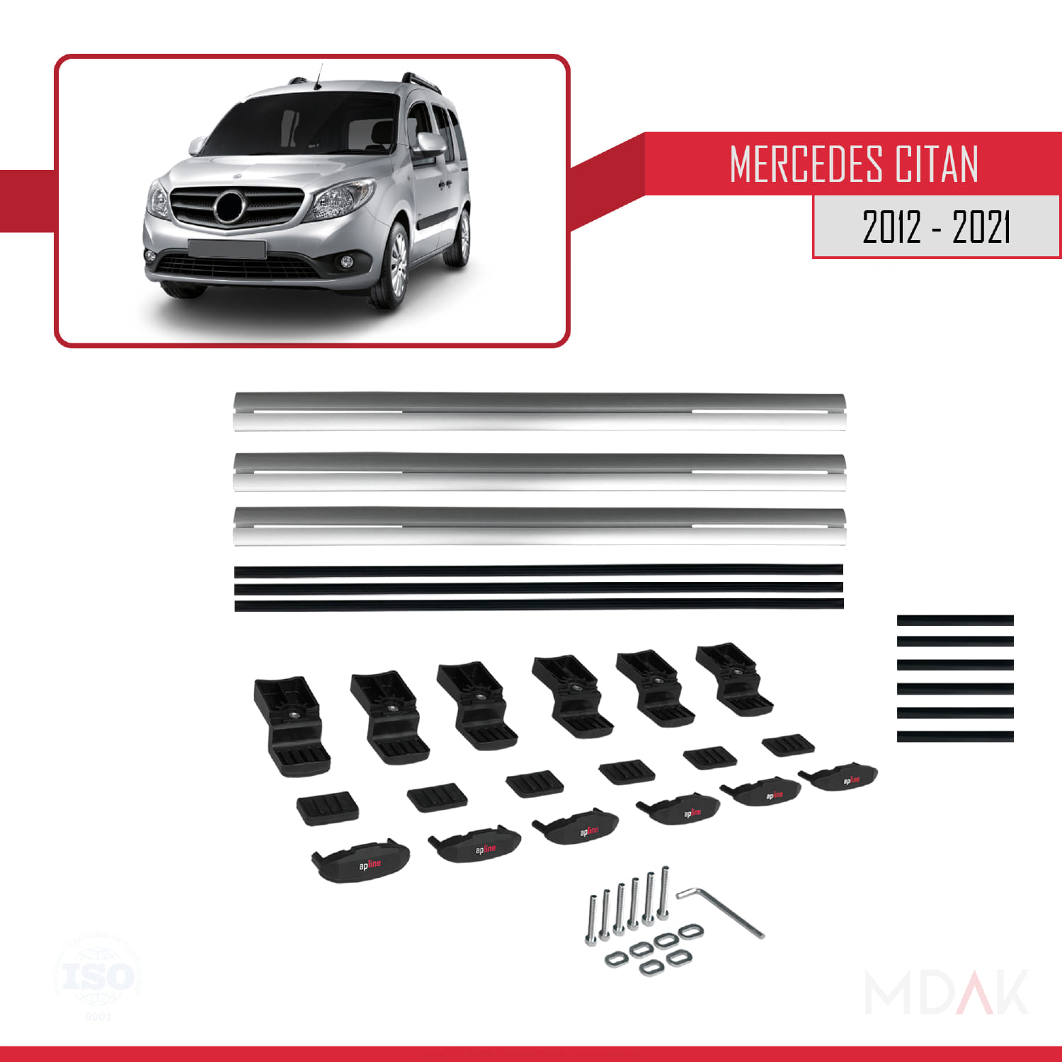 Mercedes Citan (W415) 2012-2021 Arası ile Uyumlu BASIC Model Ara Atkı Tavan Barı Gri 3 Adet - Görsel 6