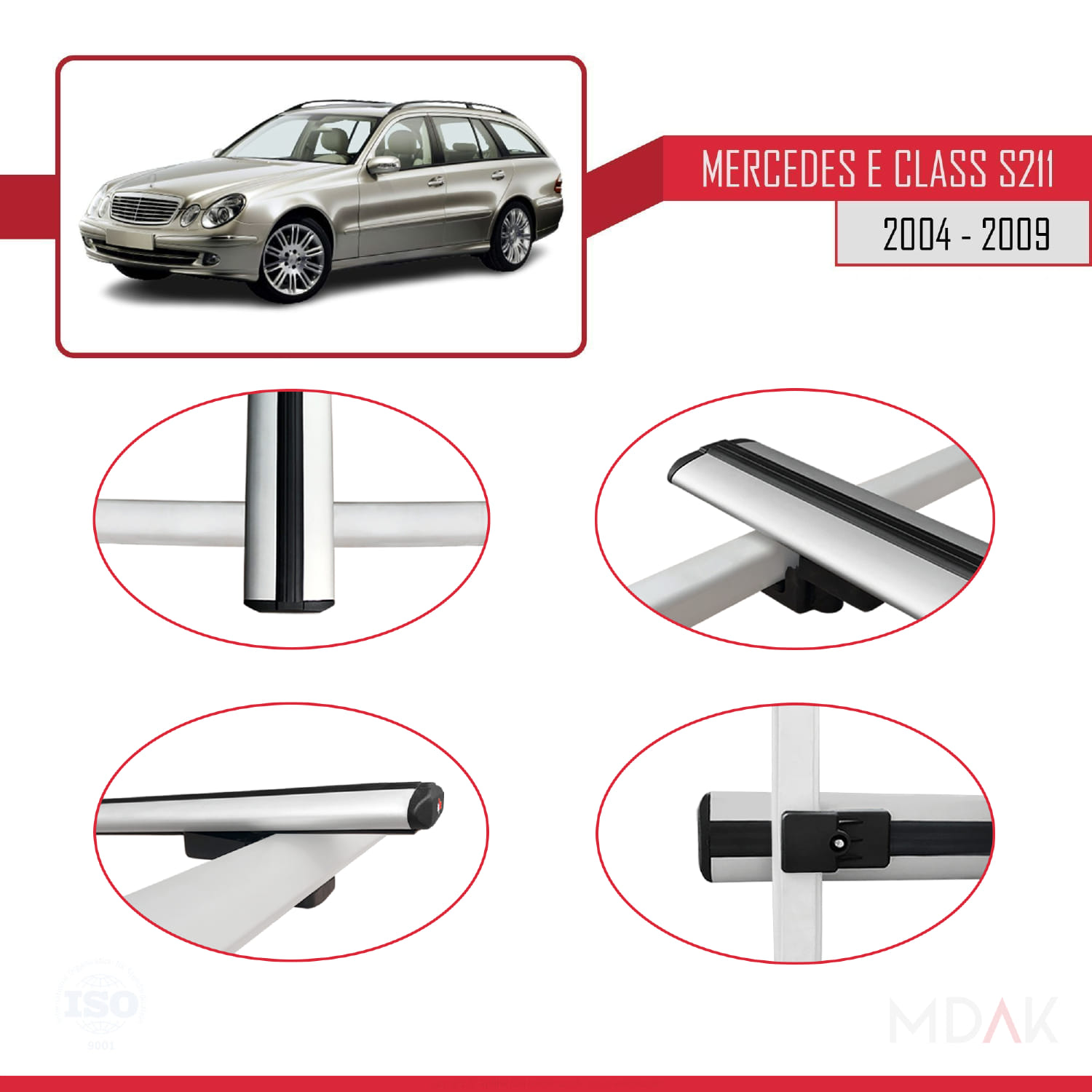 Mercedes E Class 3 (S211) 2004-2009 Arası ile Uyumlu BASIC Model Ara Atkı Tavan Barı Gri 3 Adet - Görsel 4