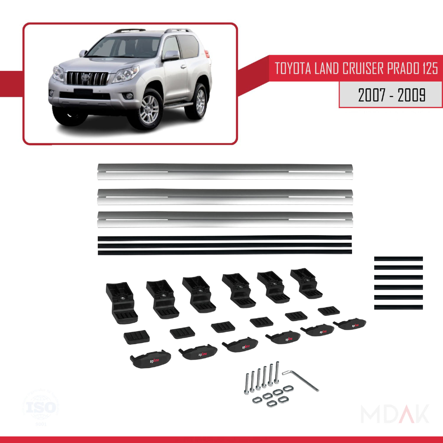 Toyota Land Cruiser Prado (J125) 2007-2009 Arası ile Uyumlu BASIC Model Ara Atkı Tavan Barı Gri 3 Adet - Görsel 6