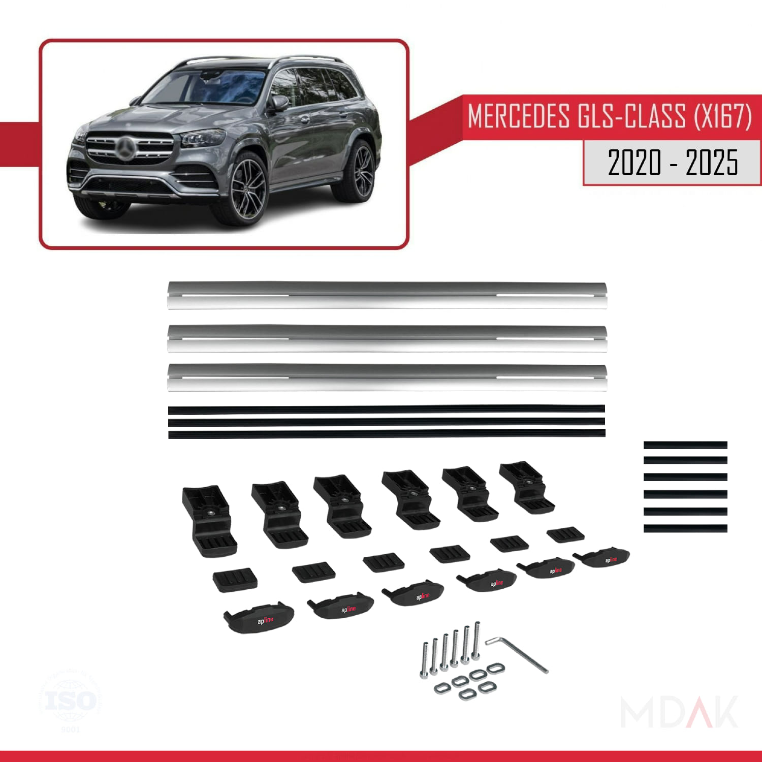 Mercedes GLS Class (X167) 2020 ve Sonrası ile Uyumlu BASIC Model Ara Atkı Tavan Barı Gri 3 Adet - Görsel 6