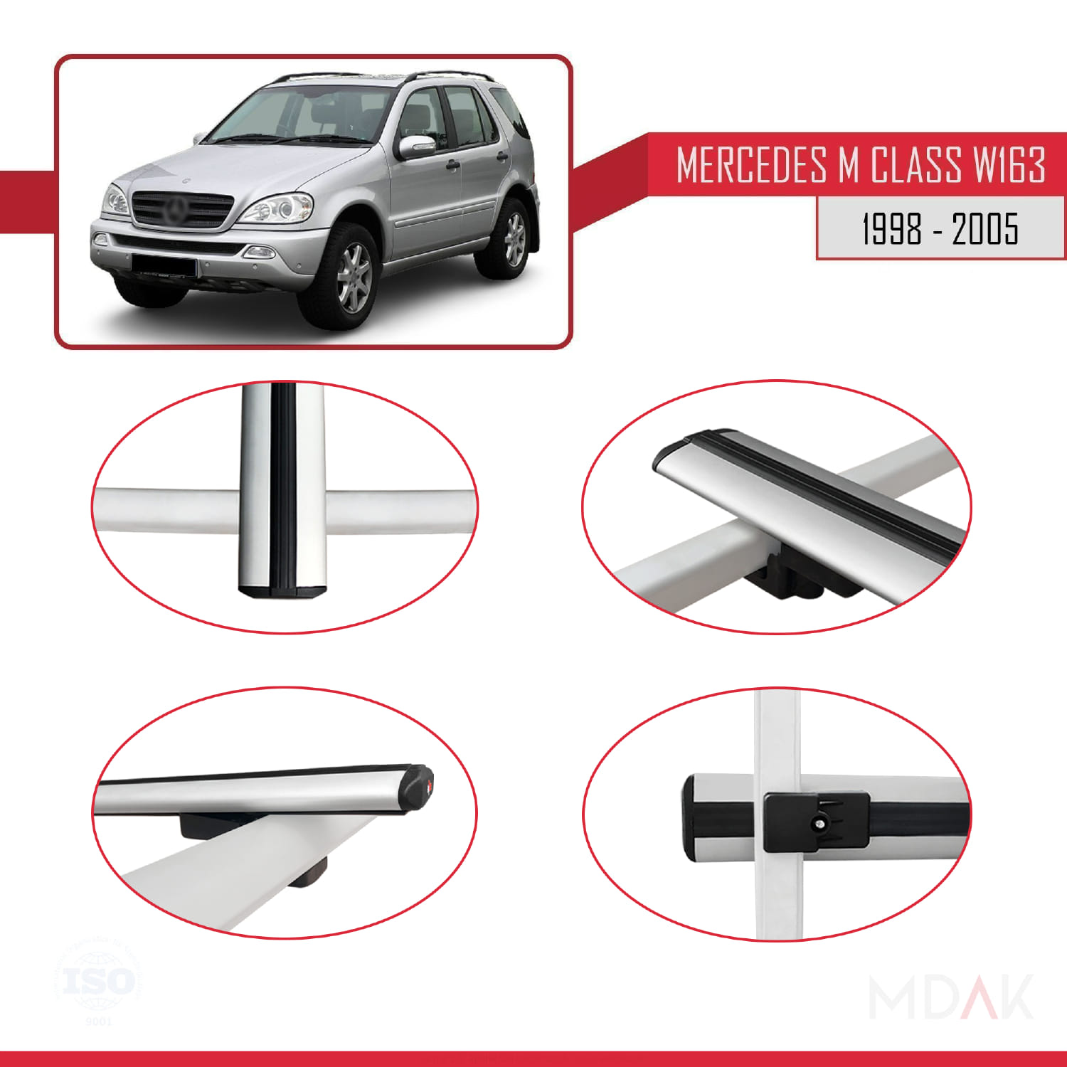 Mercedes M Class (W163) 1998-2005 Arası ile Uyumlu BASIC Model Ara Atkı Tavan Barı Gri 3 Adet - Görsel 4