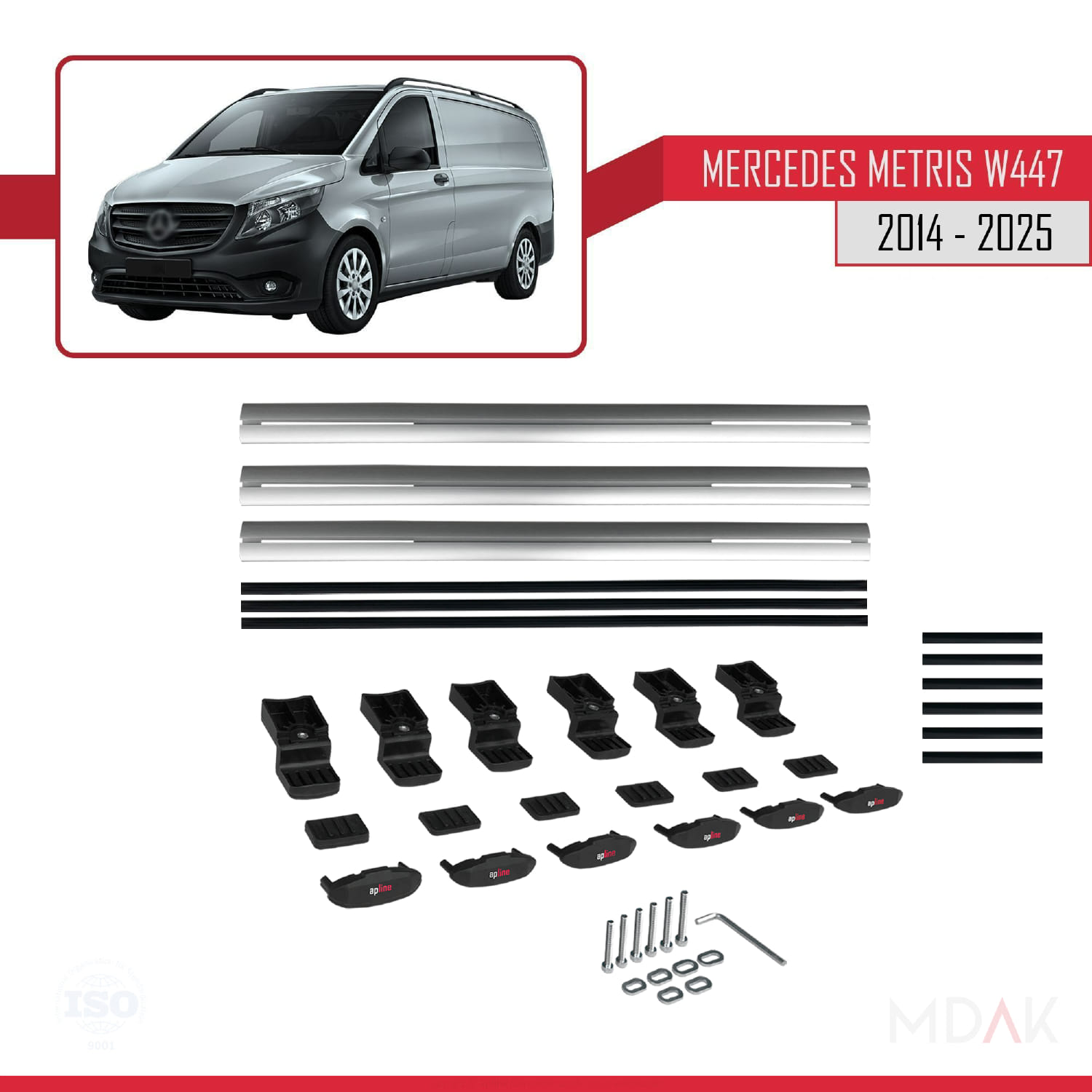 Mercedes Metris (W447) 2014 ve Sonrası ile Uyumlu BASIC Model Ara Atkı Tavan Barı Gri 3 Adet - Görsel 6