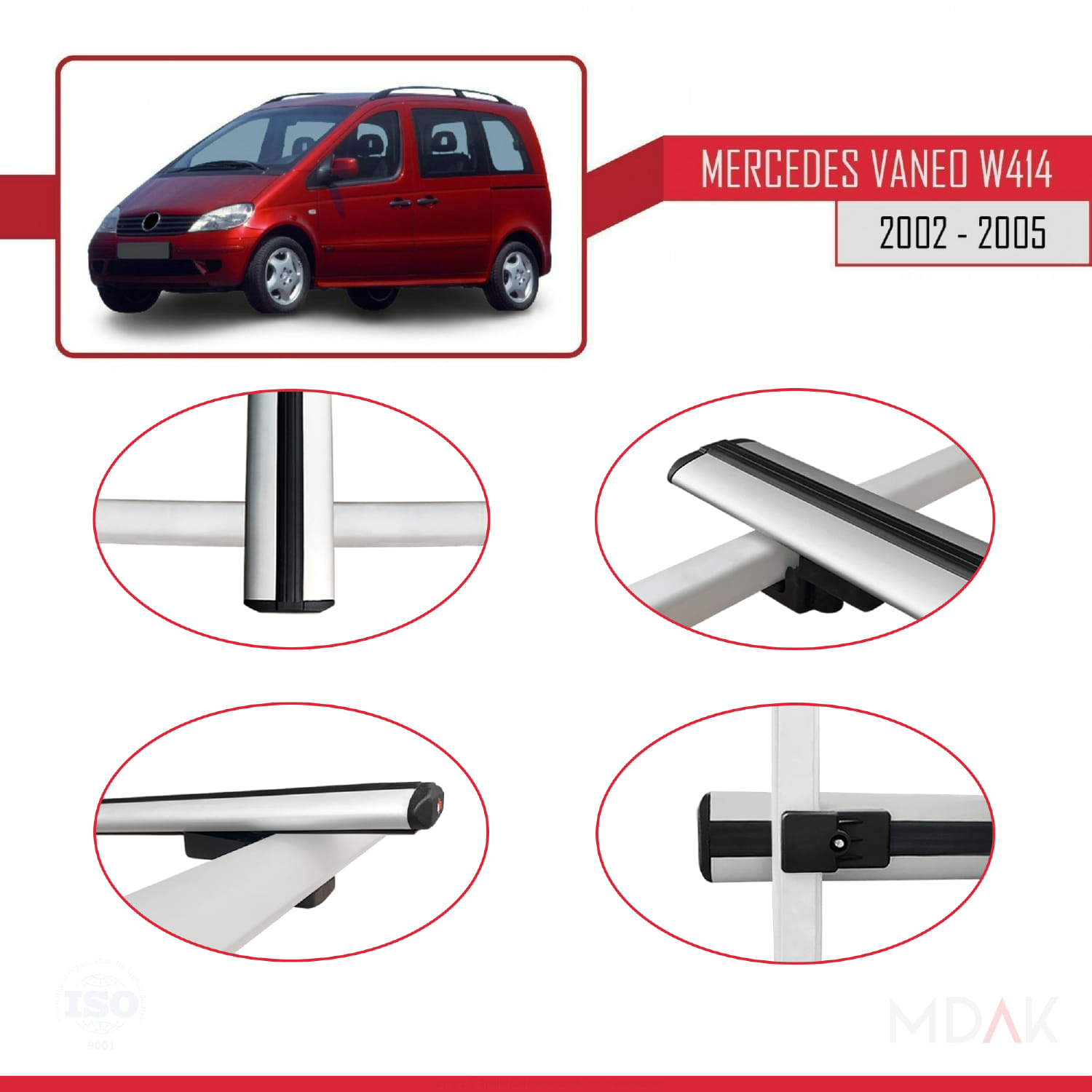 Mercedes Vaneo (W414) 2002-2005 Arası ile Uyumlu BASIC Model Ara Atkı Tavan Barı Gri 3 Adet - Görsel 4