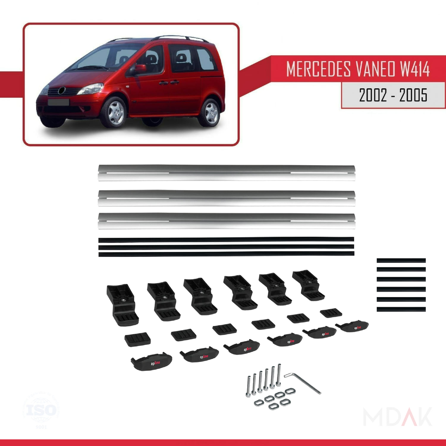 Mercedes Vaneo (W414) 2002-2005 Arası ile Uyumlu BASIC Model Ara Atkı Tavan Barı Gri 3 Adet - Görsel 6