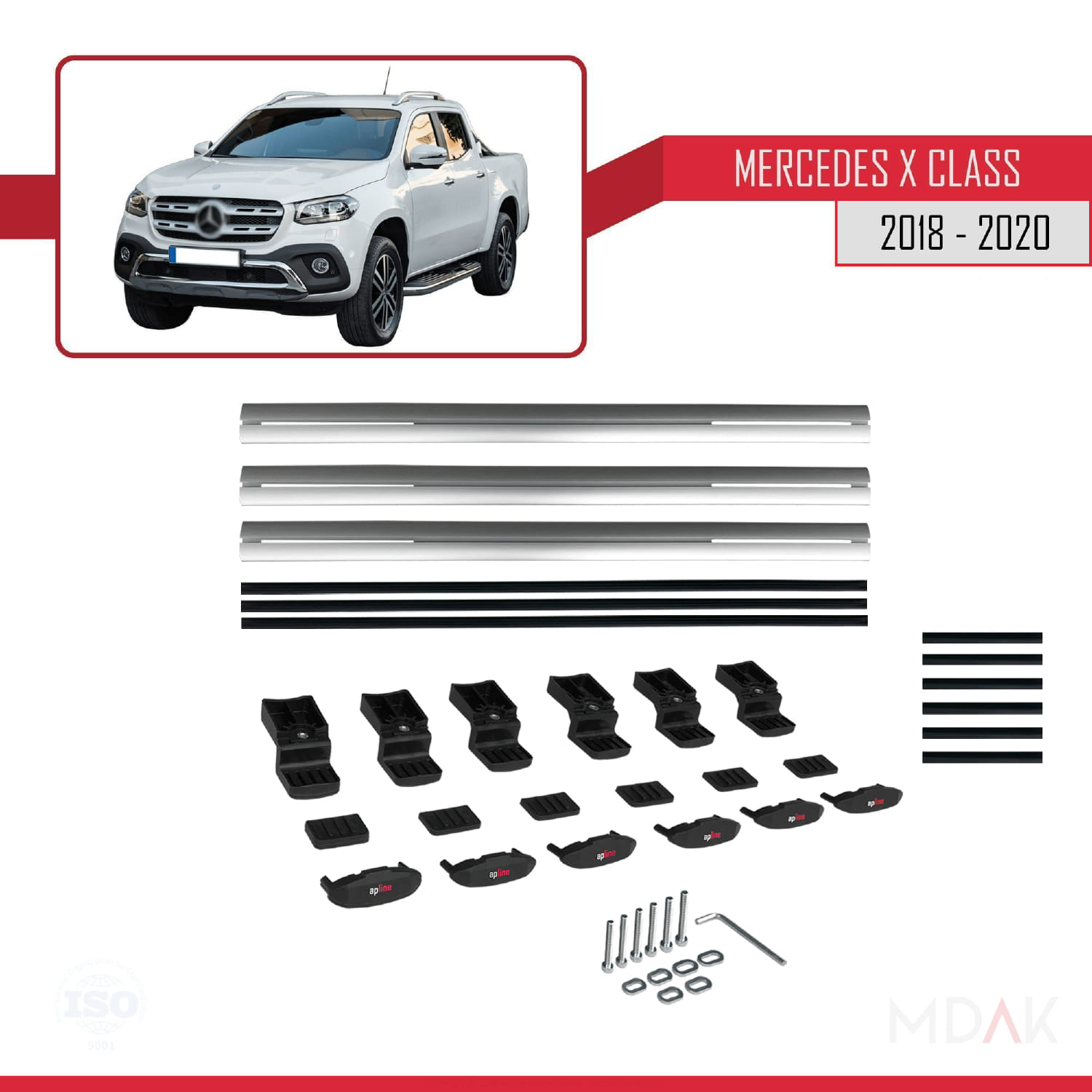 Mercedes X Class (470) 2018-2020 Arası ile Uyumlu BASIC Model Ara Atkı Tavan Barı Gri 3 Adet - Görsel 6