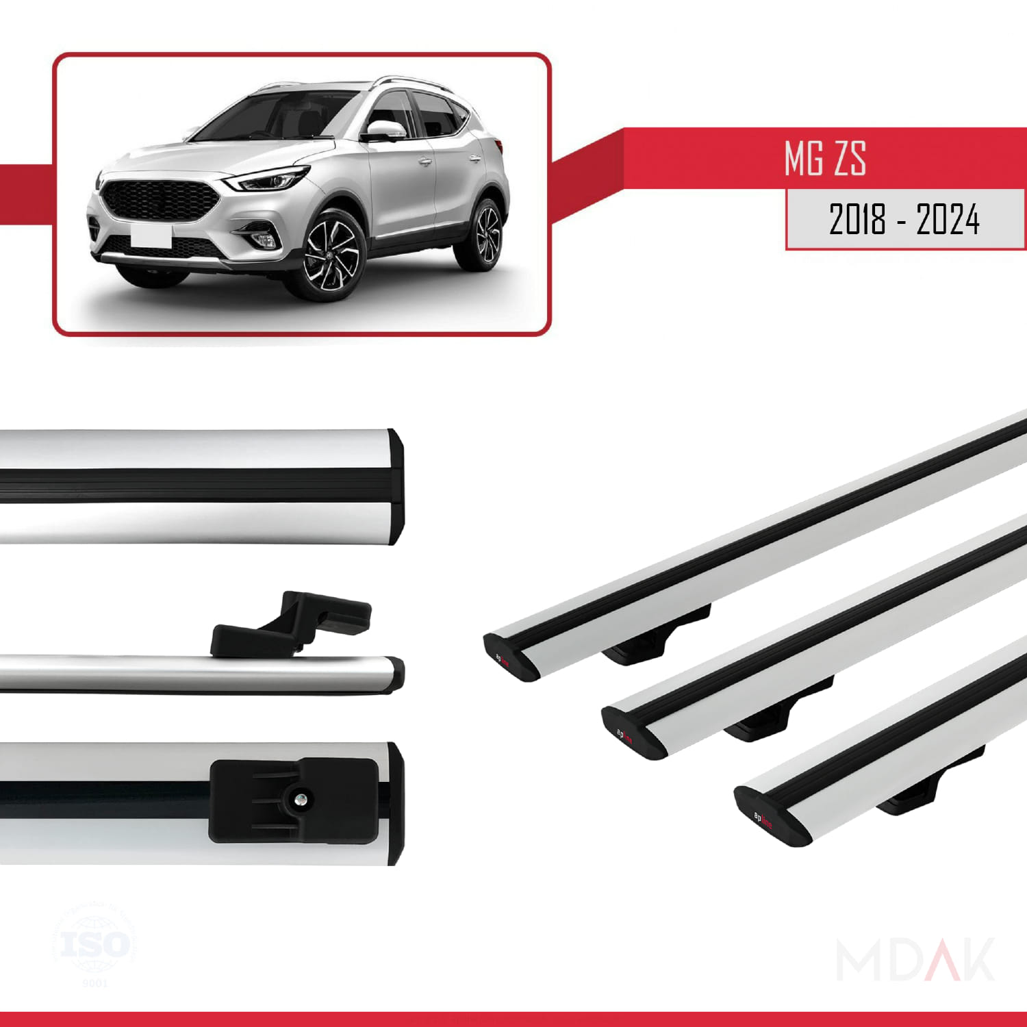 MG ZS 2018-2024 Arası ile Uyumlu BASIC Model Ara Atkı Tavan Barı Gri 3 Adet - Görsel 3
