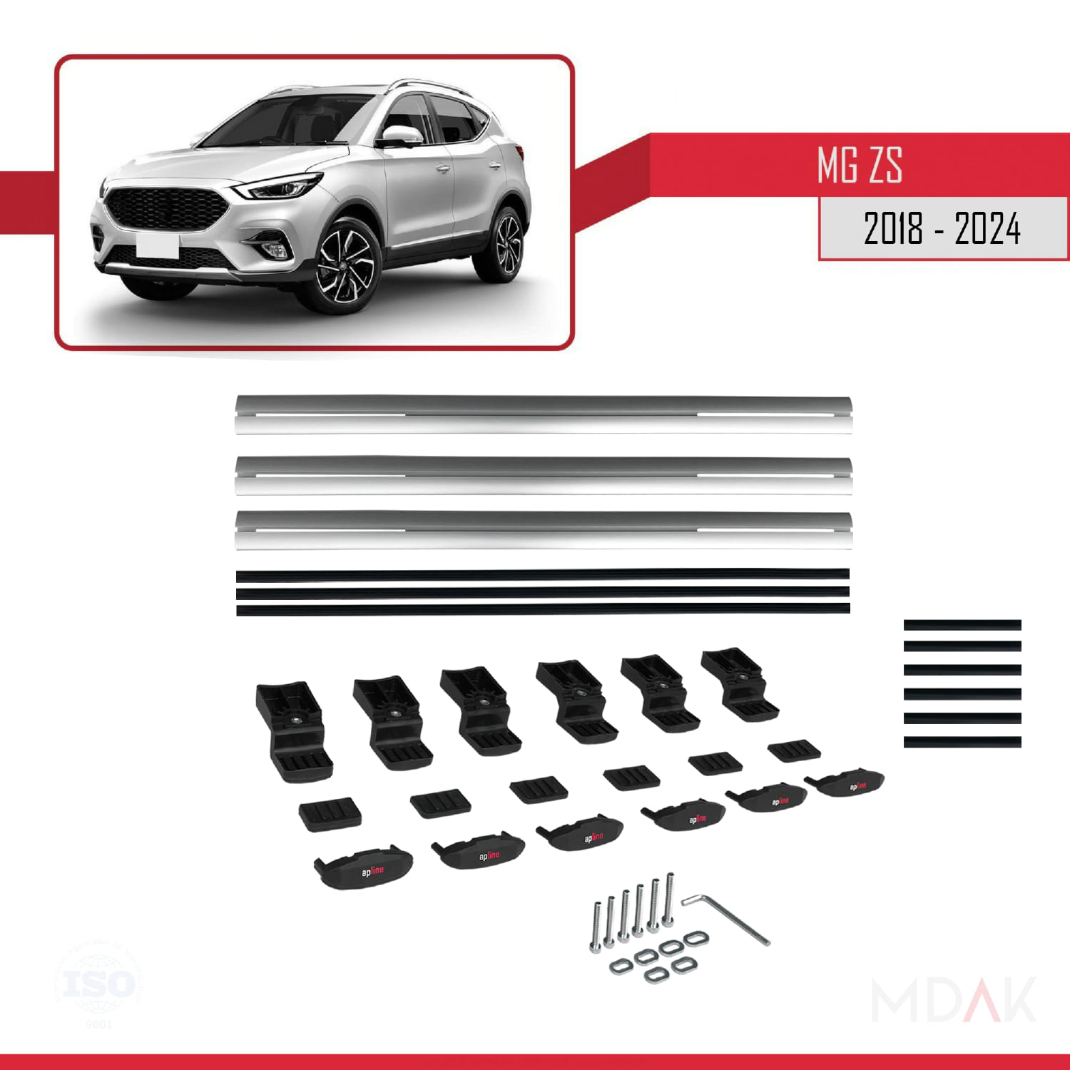MG ZS 2018-2024 Arası ile Uyumlu BASIC Model Ara Atkı Tavan Barı Gri 3 Adet - Görsel 6
