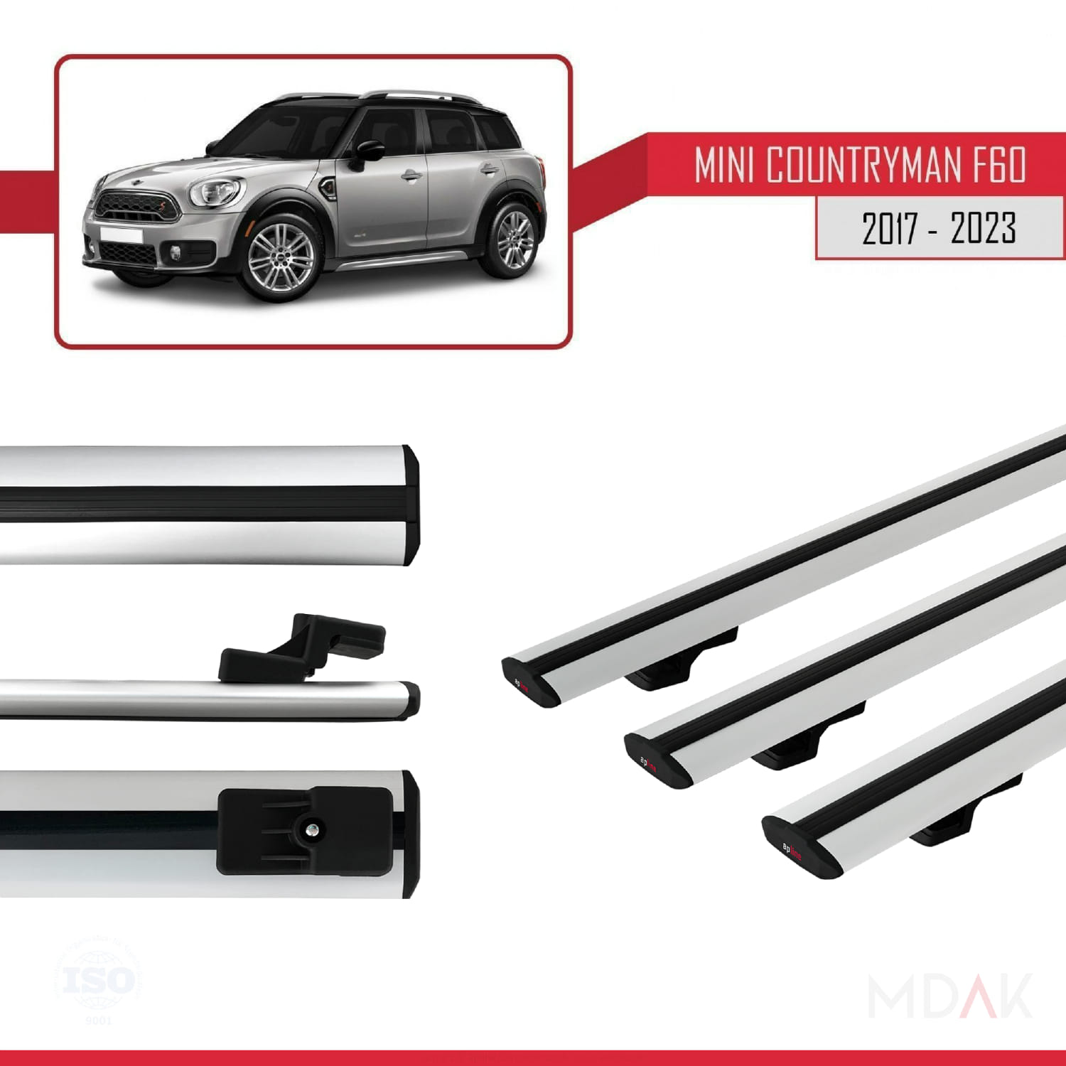 Mini Countryman 2 (F60) 2017-2023 Arası ile Uyumlu BASIC Model Ara Atkı Tavan Barı Gri 3 Adet - Görsel 3