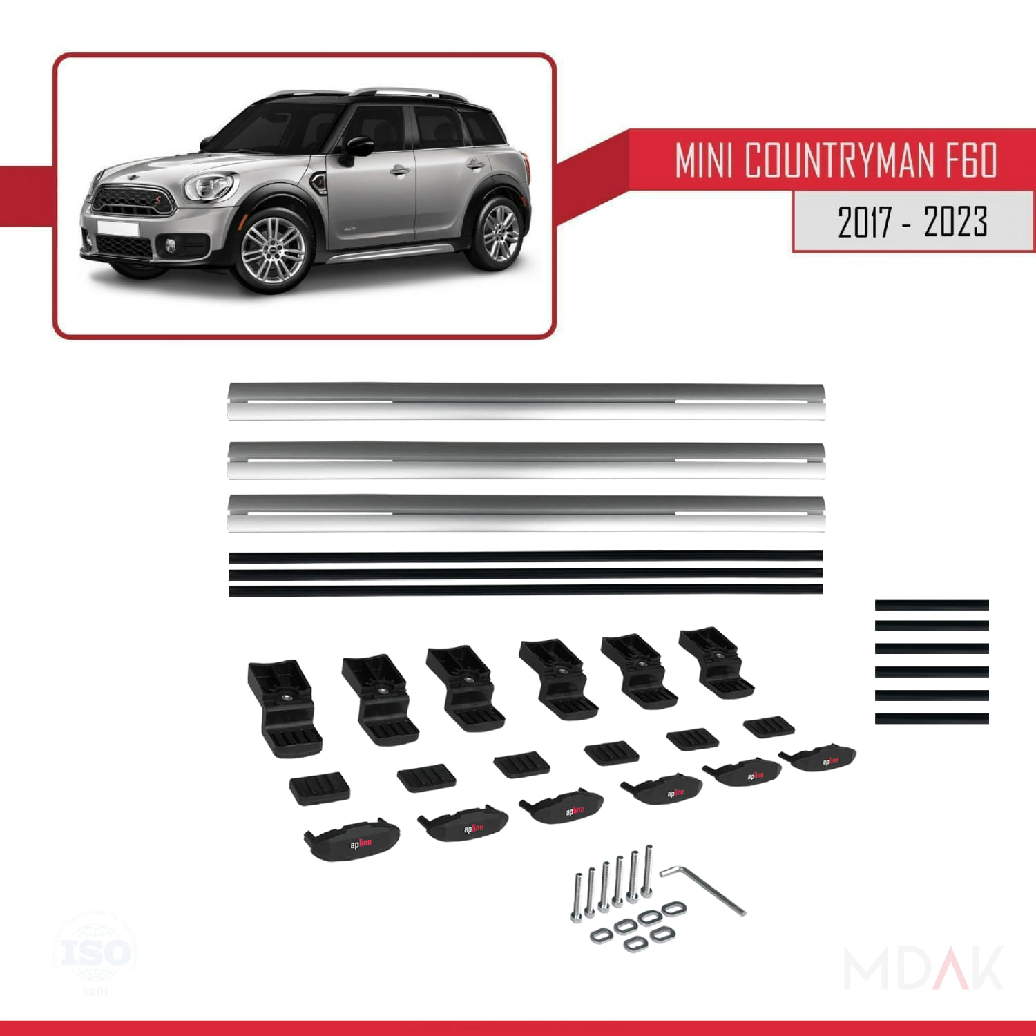 Mini Countryman 2 (F60) 2017-2023 Arası ile Uyumlu BASIC Model Ara Atkı Tavan Barı Gri 3 Adet - Görsel 6
