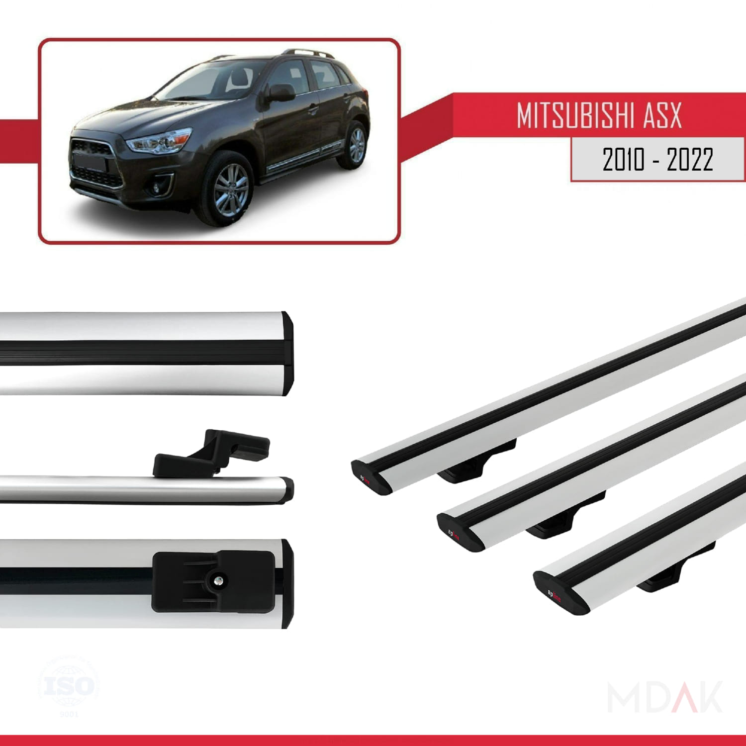 Mitsubishi ASX (GA) 2010-2022 Arası ile Uyumlu BASIC Model Ara Atkı Tavan Barı Gri 3 Adet - Görsel 3