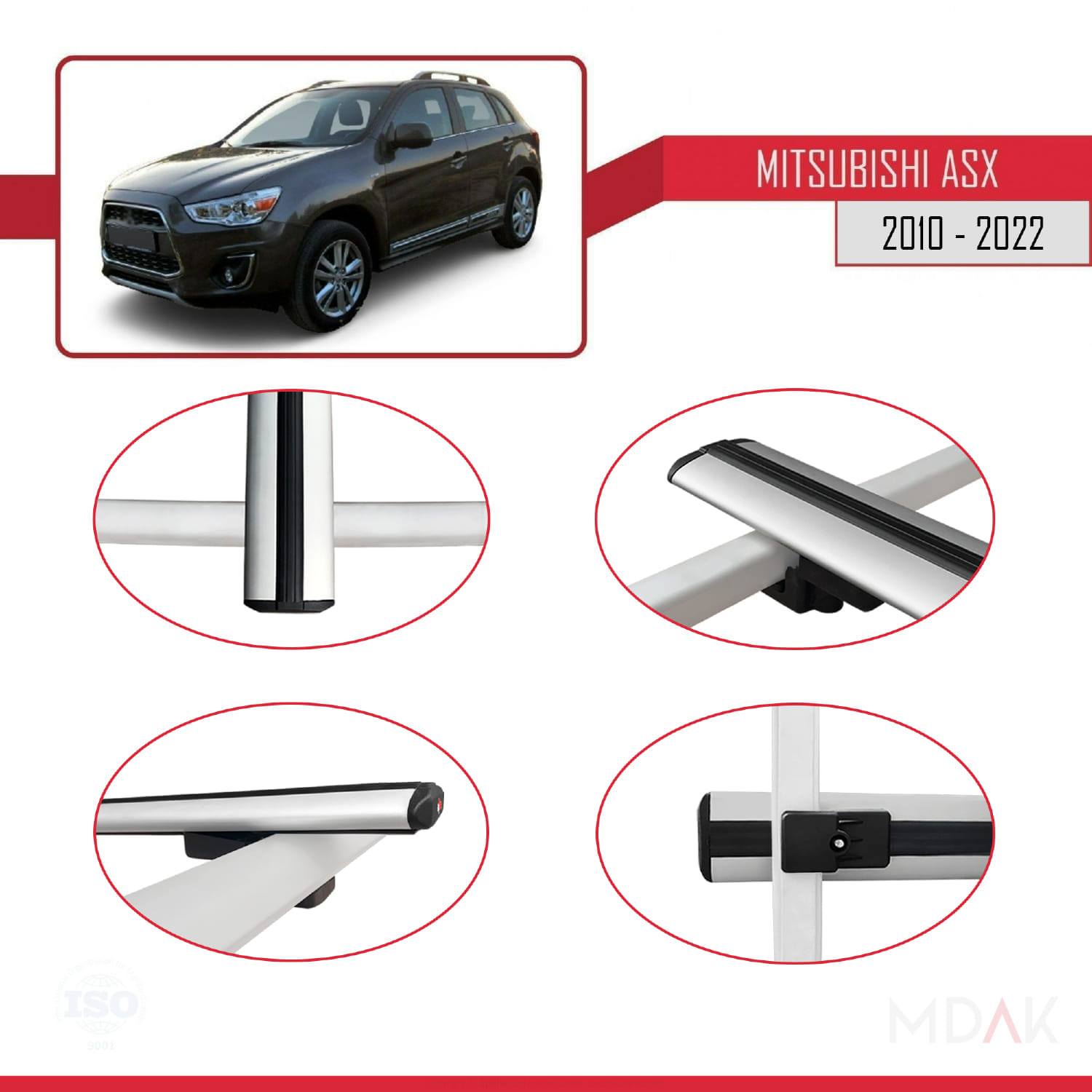 Mitsubishi ASX (GA) 2010-2022 Arası ile Uyumlu BASIC Model Ara Atkı Tavan Barı Gri 3 Adet - Görsel 4