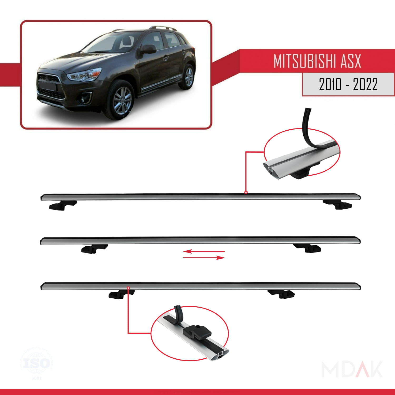 Mitsubishi ASX (GA) 2010-2022 Arası ile Uyumlu BASIC Model Ara Atkı Tavan Barı Gri 3 Adet - Görsel 5