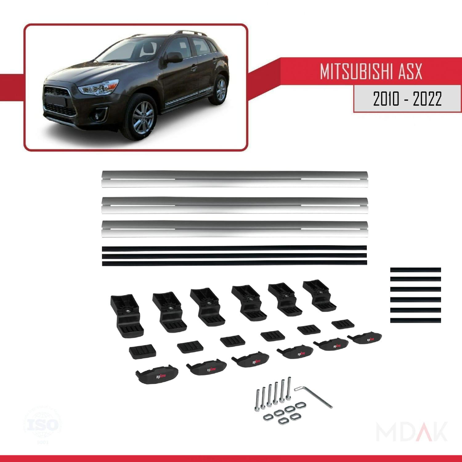 Mitsubishi ASX (GA) 2010-2022 Arası ile Uyumlu BASIC Model Ara Atkı Tavan Barı Gri 3 Adet - Görsel 6